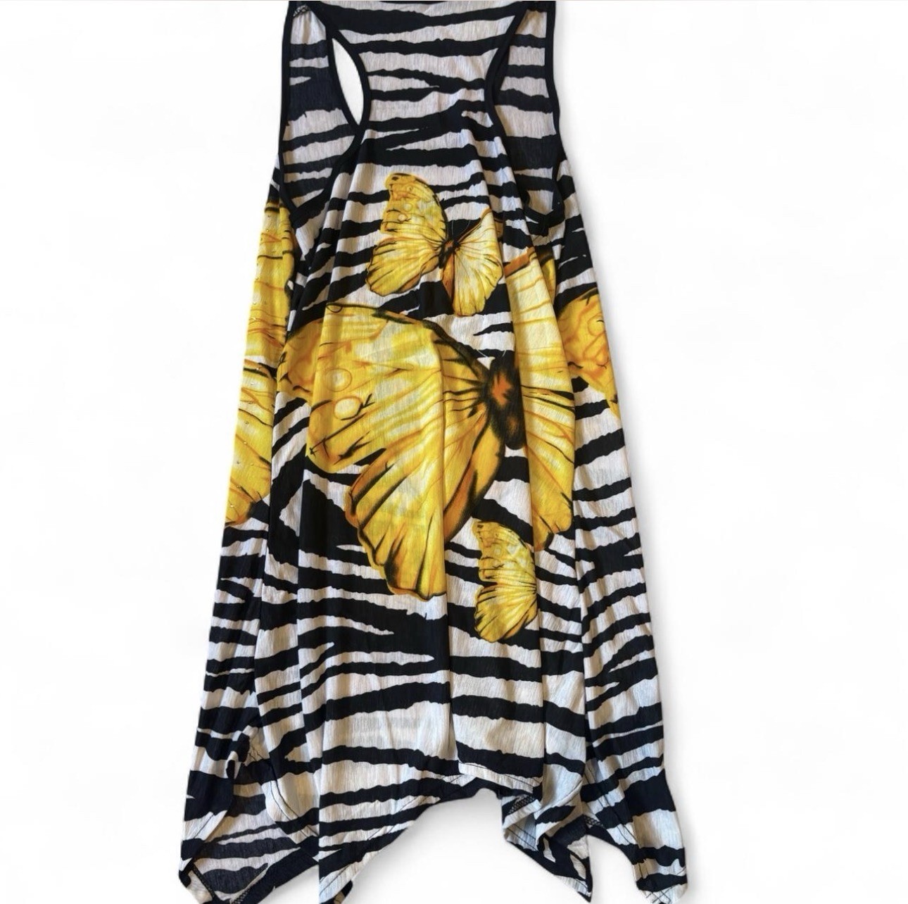 Women’s Zebra Stripe Butterfly Rhinestone Chiffon Mini Racerback Dress
