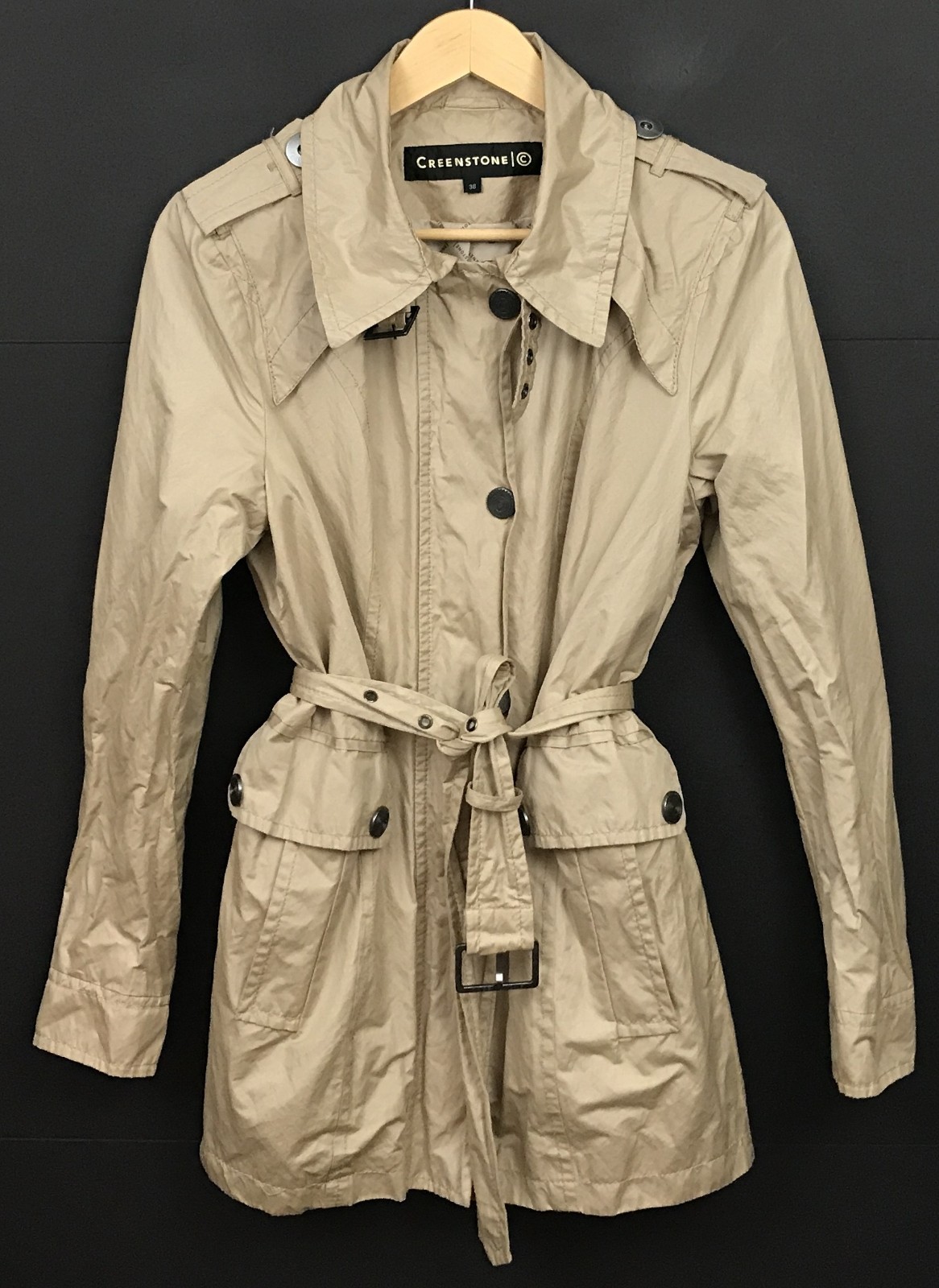 Creenstone Women’s Beige Belted Trench Coat Full-Zip Jacket US Size 6