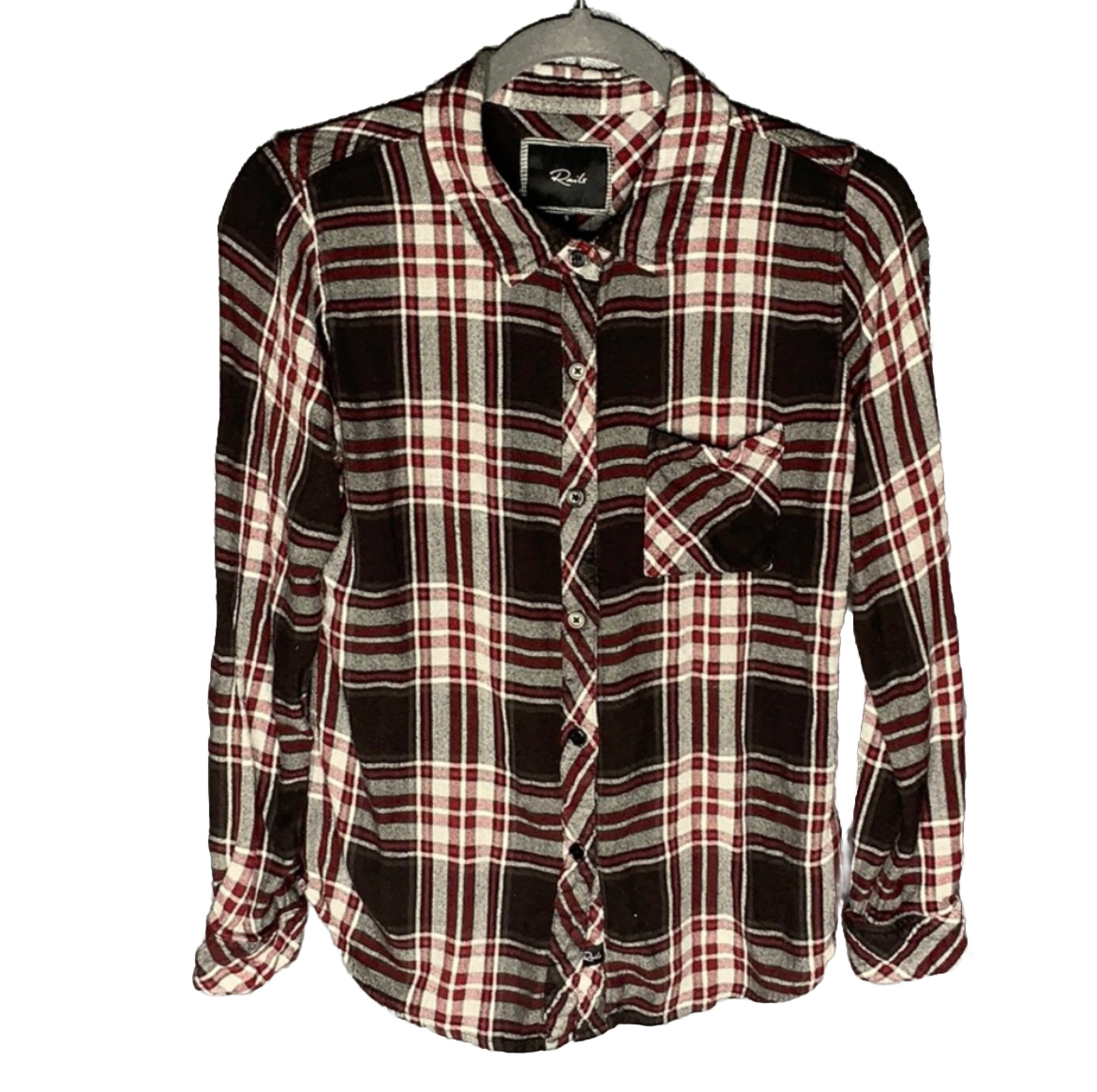 Rails Pink Plaid Shirt S Button-up Flannel 100% Rayon Long Sleeve Black/red
