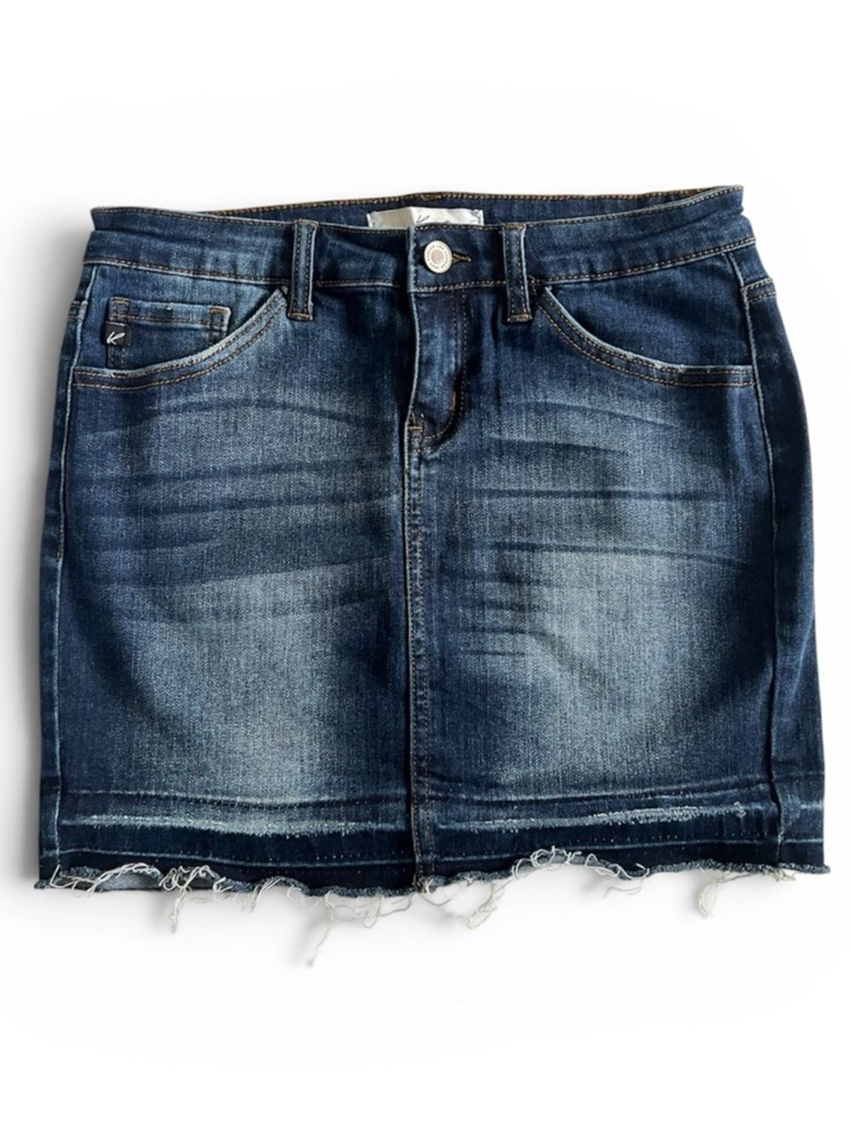 KanCan Dark Distressed Denim Mini Skirt Boho Festival Vintage Style Size 26 / 5