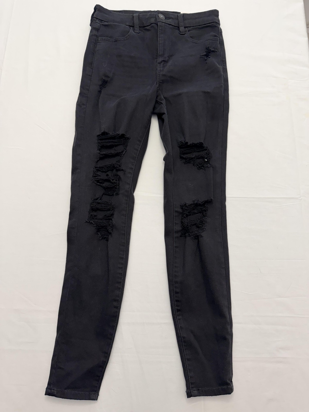 American Eagle Outfitters Jegging Jeans Womens 4 Black Hi-Rise Distressed 27×29