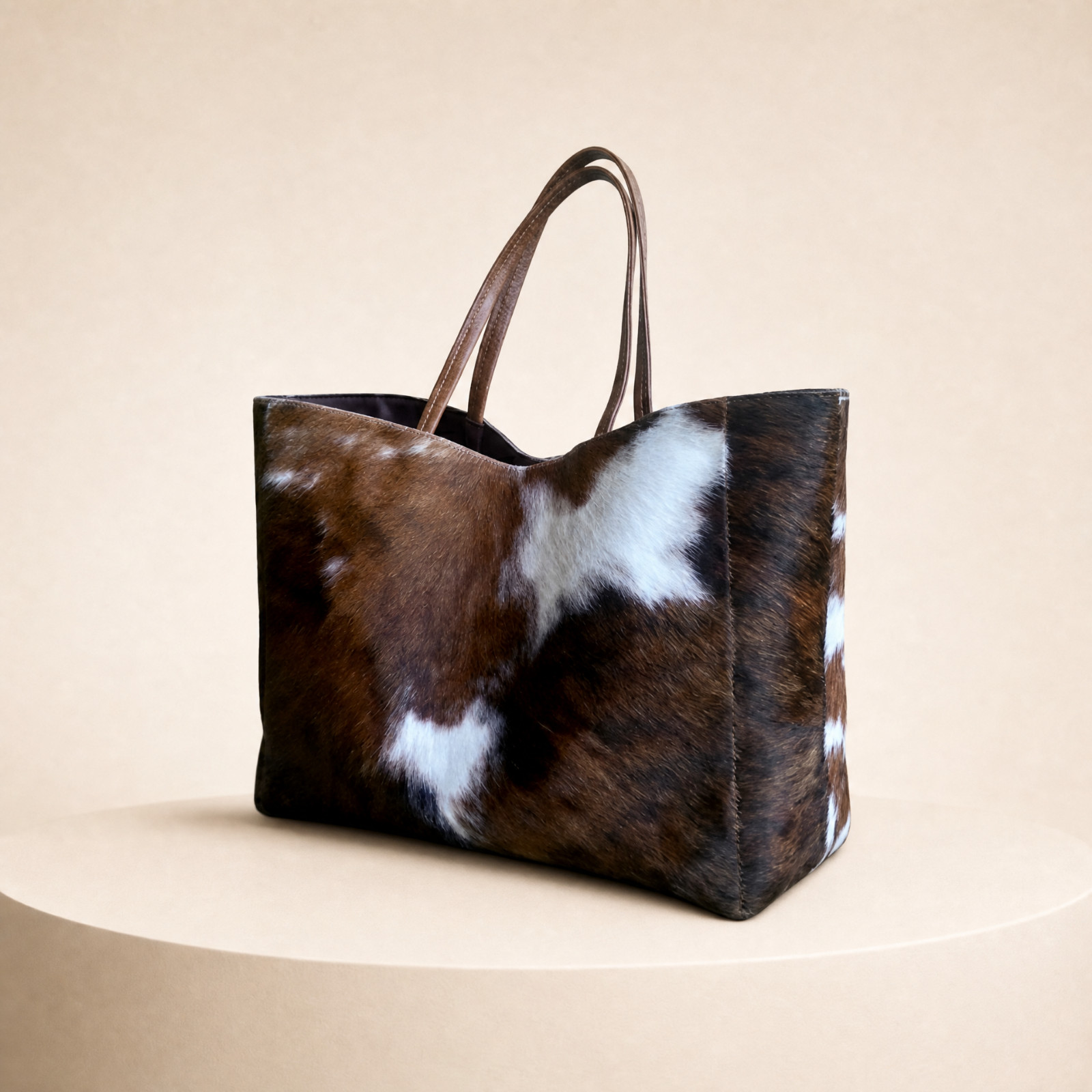 Cowhide Leather Tote Bag Brown White Cow Print Western Women’s Handbag