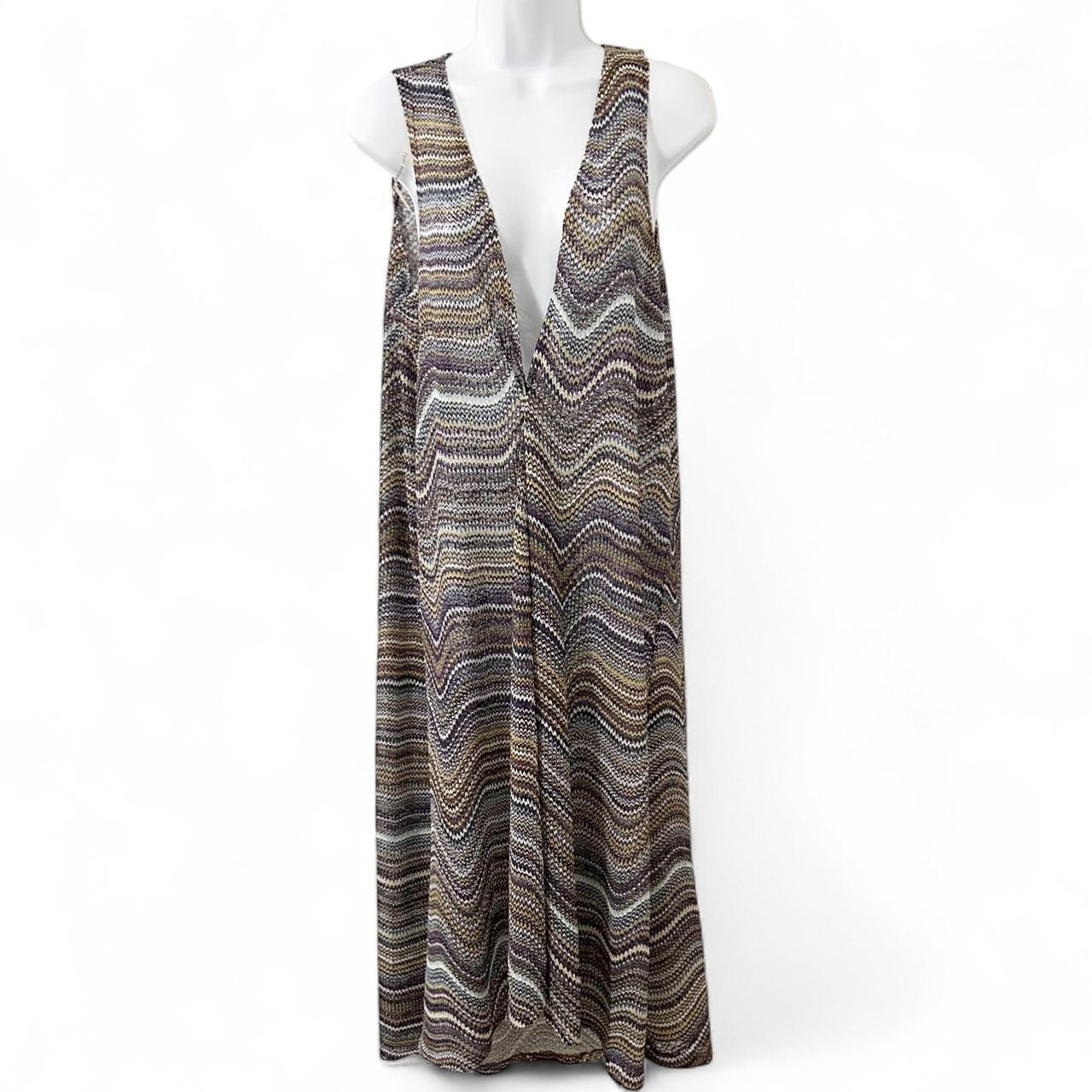 Women’s Boho Chic 70s Long Duster chevron print Cover up Top Medium Festival