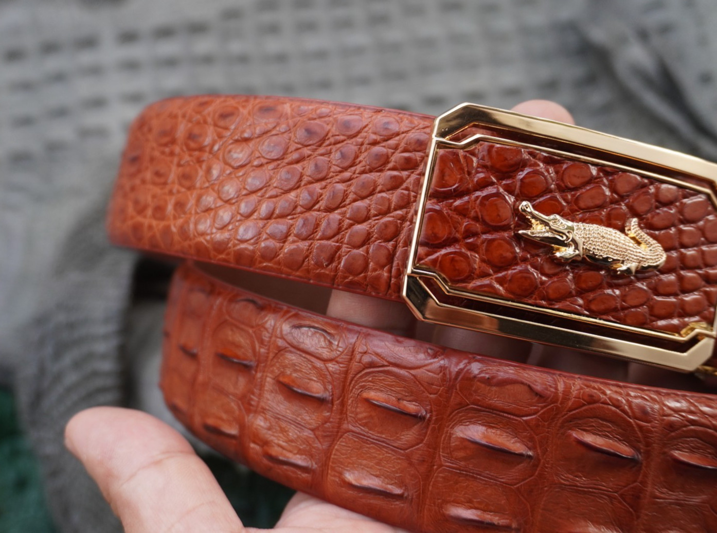 Cognac Genuine CROCODILE Hornback LEATHER Skin Men’s Belt -W 1.5 inch # C65
