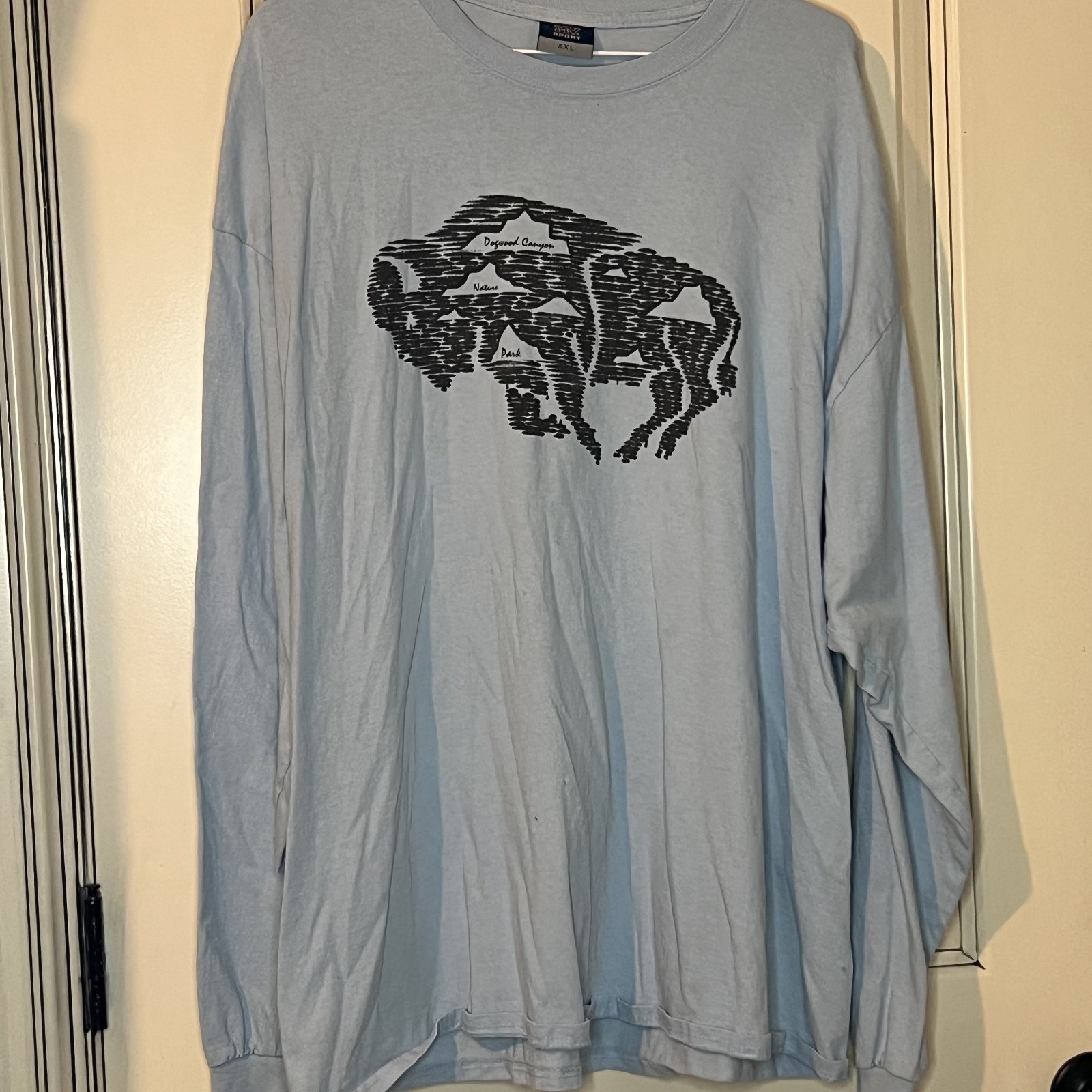 MV Sport Dogwood Canyon Bison Shirt Mens XXL Blue Long Sleeve Graphic Buffalo