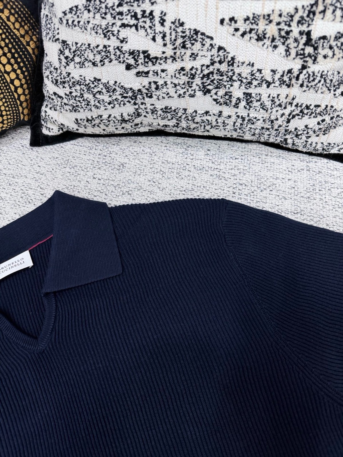 Brunello Cucinelli Navy Regular Classic Polo Knit Sweater Casual Short Sleeve