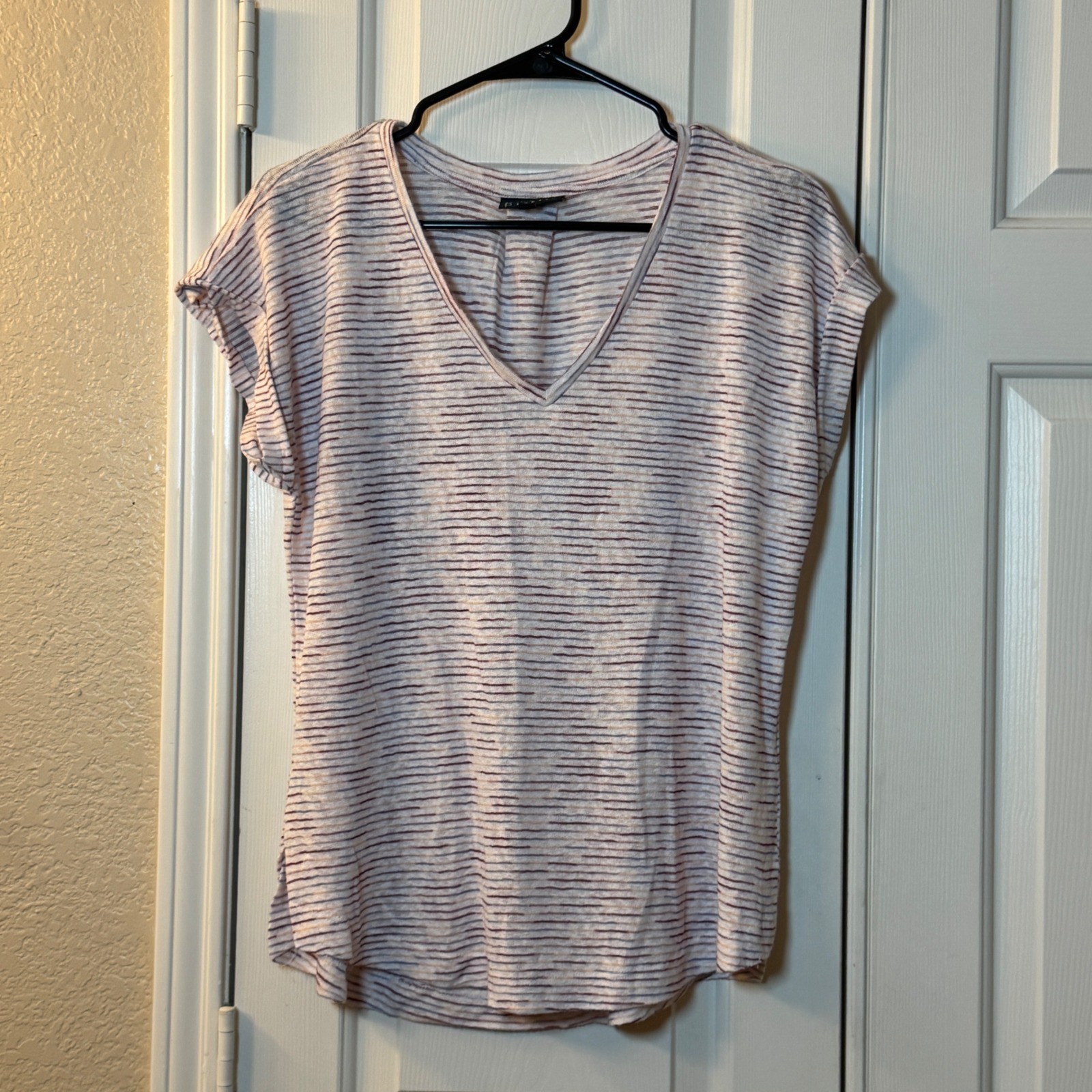 Collection By Bobeau Striped V-Neck Knit T-Shirt Cap Sleeve Pullover Women’s M