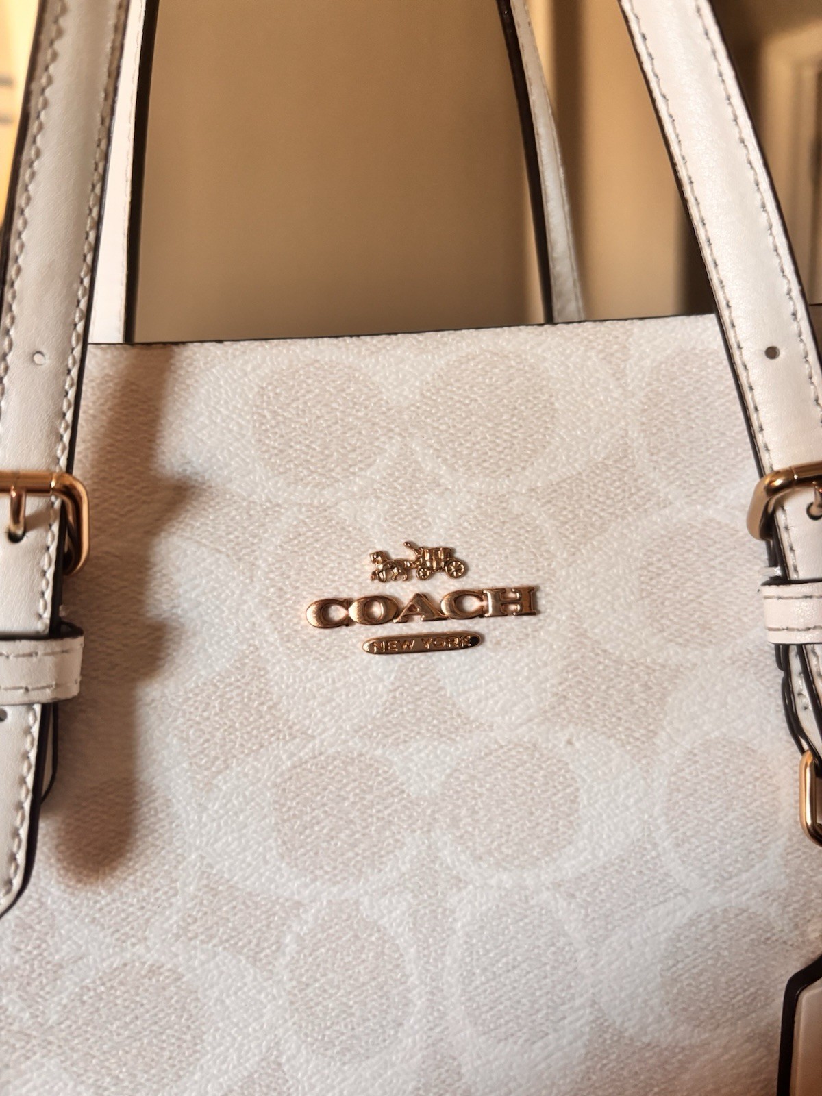 Coach White Medium Tote Zip Bag w/ Adjustable Crossbody Strap & Red Interior
