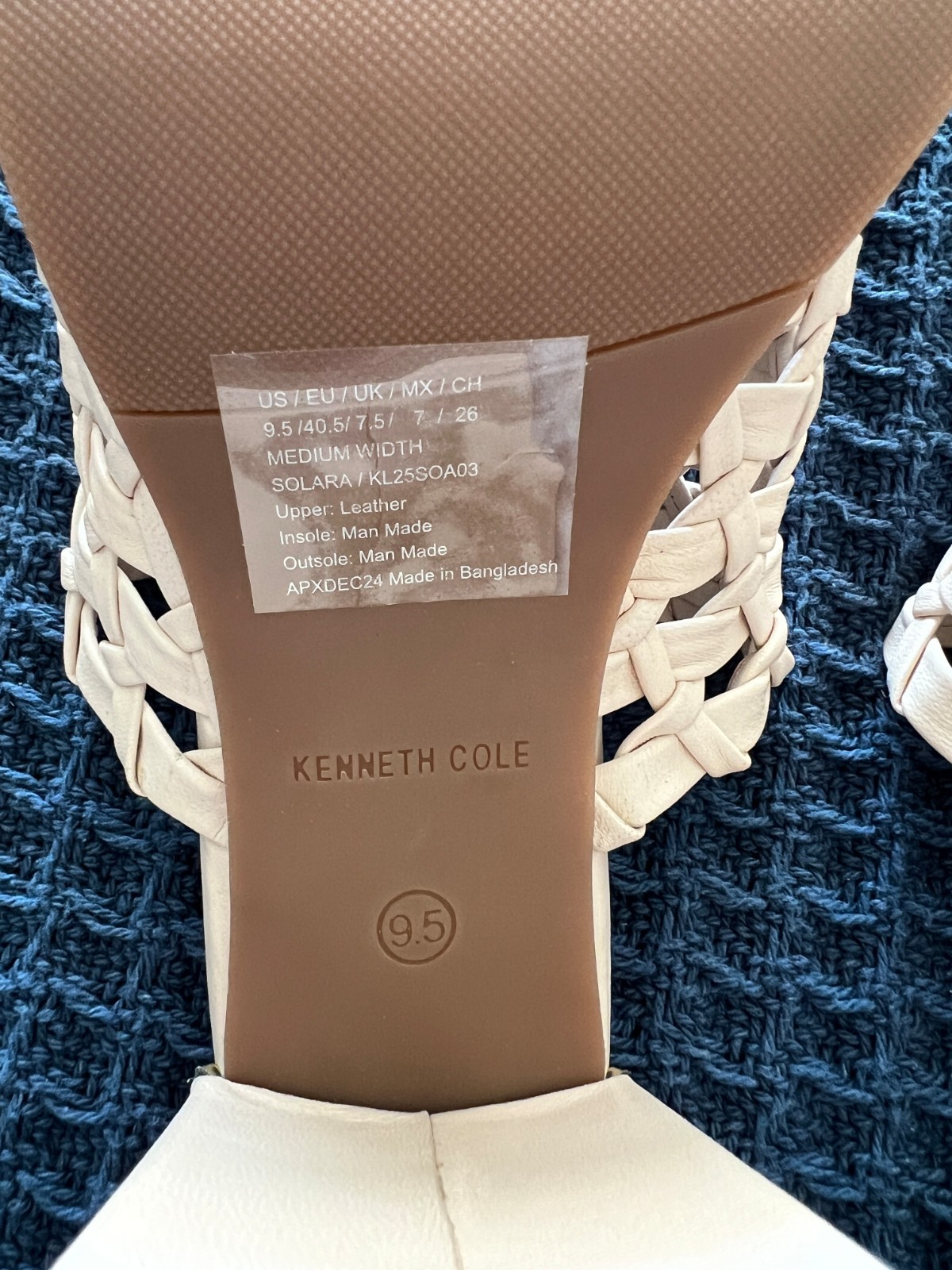 Kenneth Cole Solara Woven Leather Mule Sandals Women’s 9.5 Cream Block Heel NIB