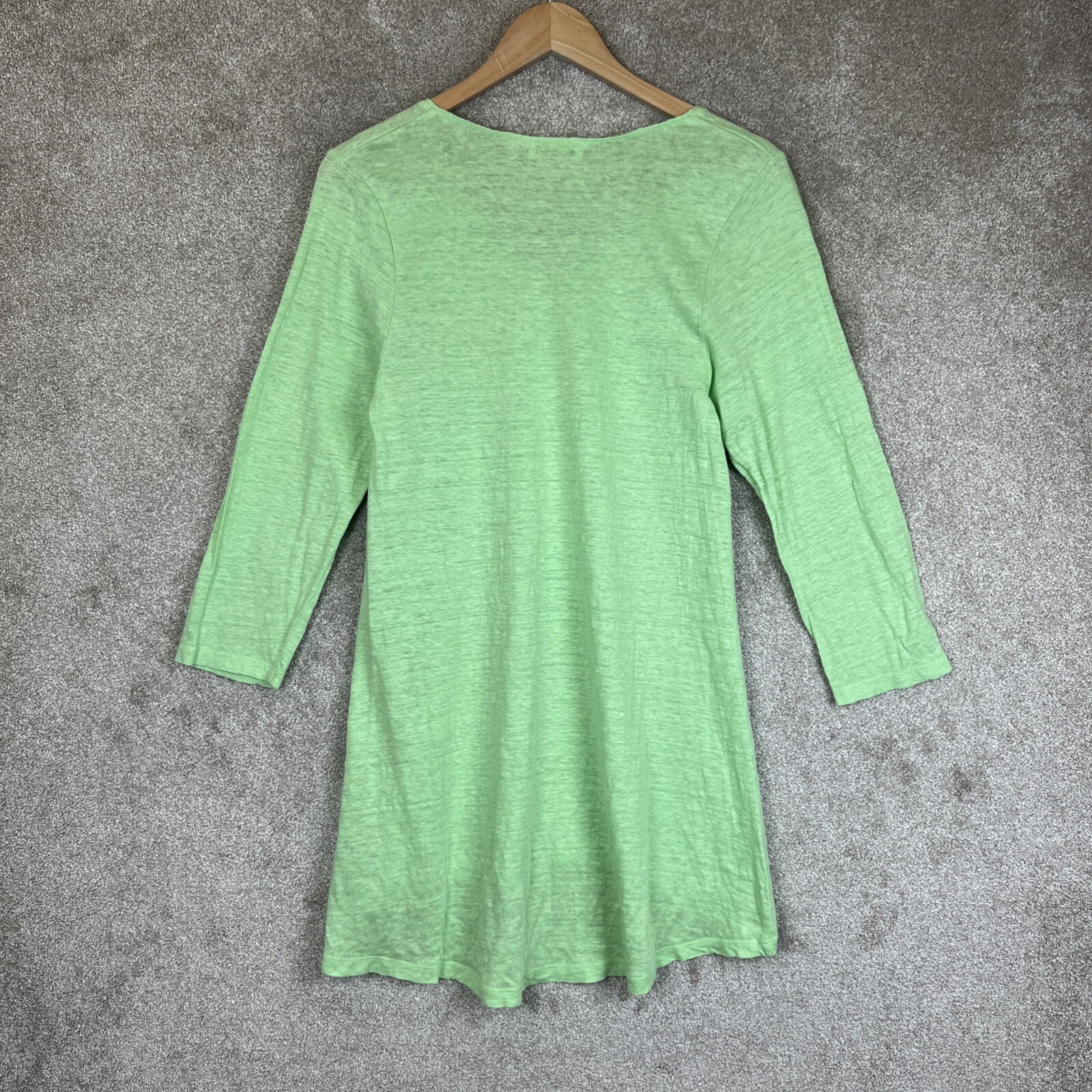 Habitat Tunic Womens Small Green Linen 3/4 Sleeve Pullover Stretch- 1785*