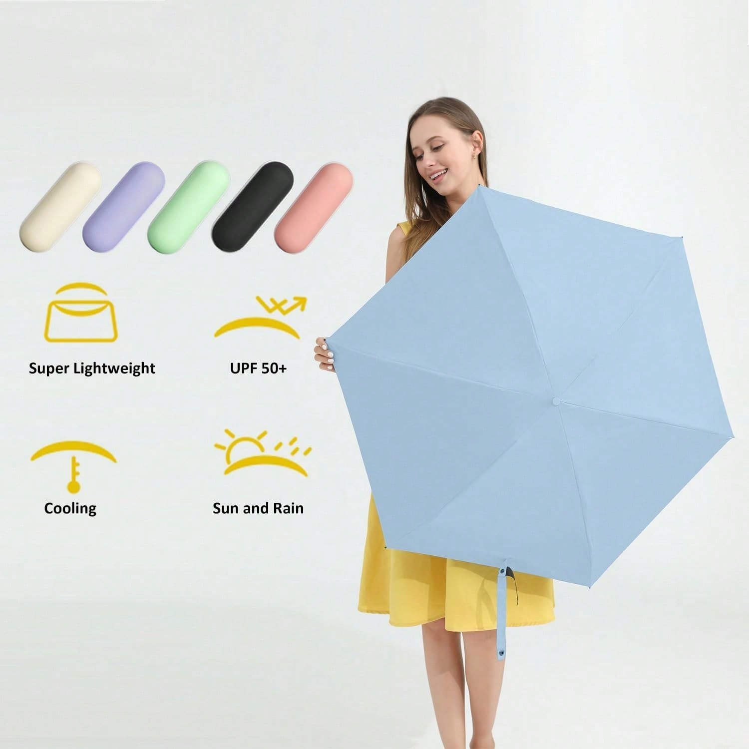 Compact UV Sun ProtectionTravel Umbrella With Case, Mini Umbrella For Purse, Li
