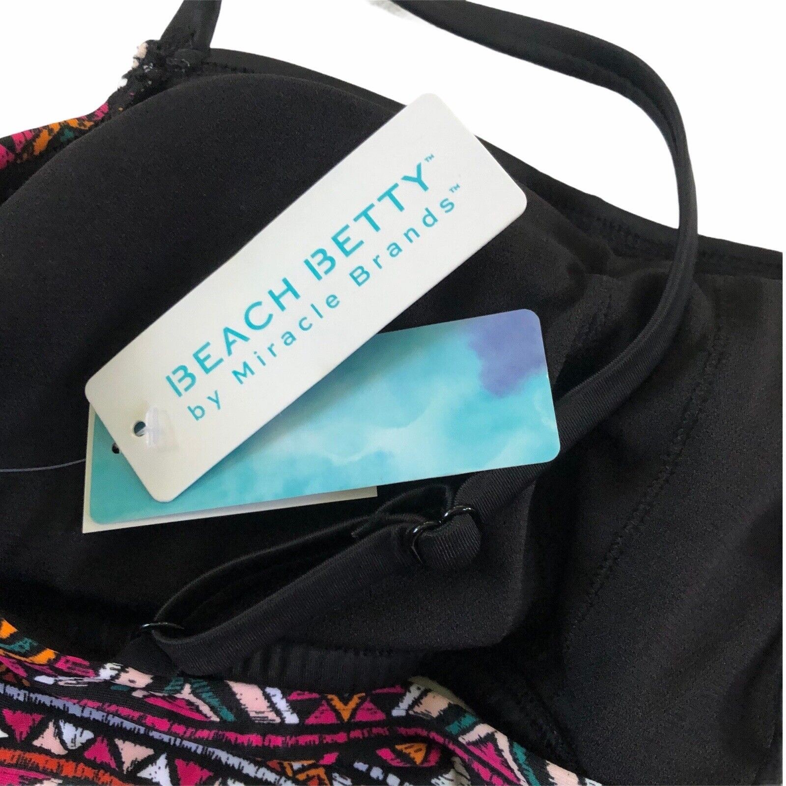 NWT Beach Betty Miracle Brands Medium Swim Top aztec boho black magenta #7241