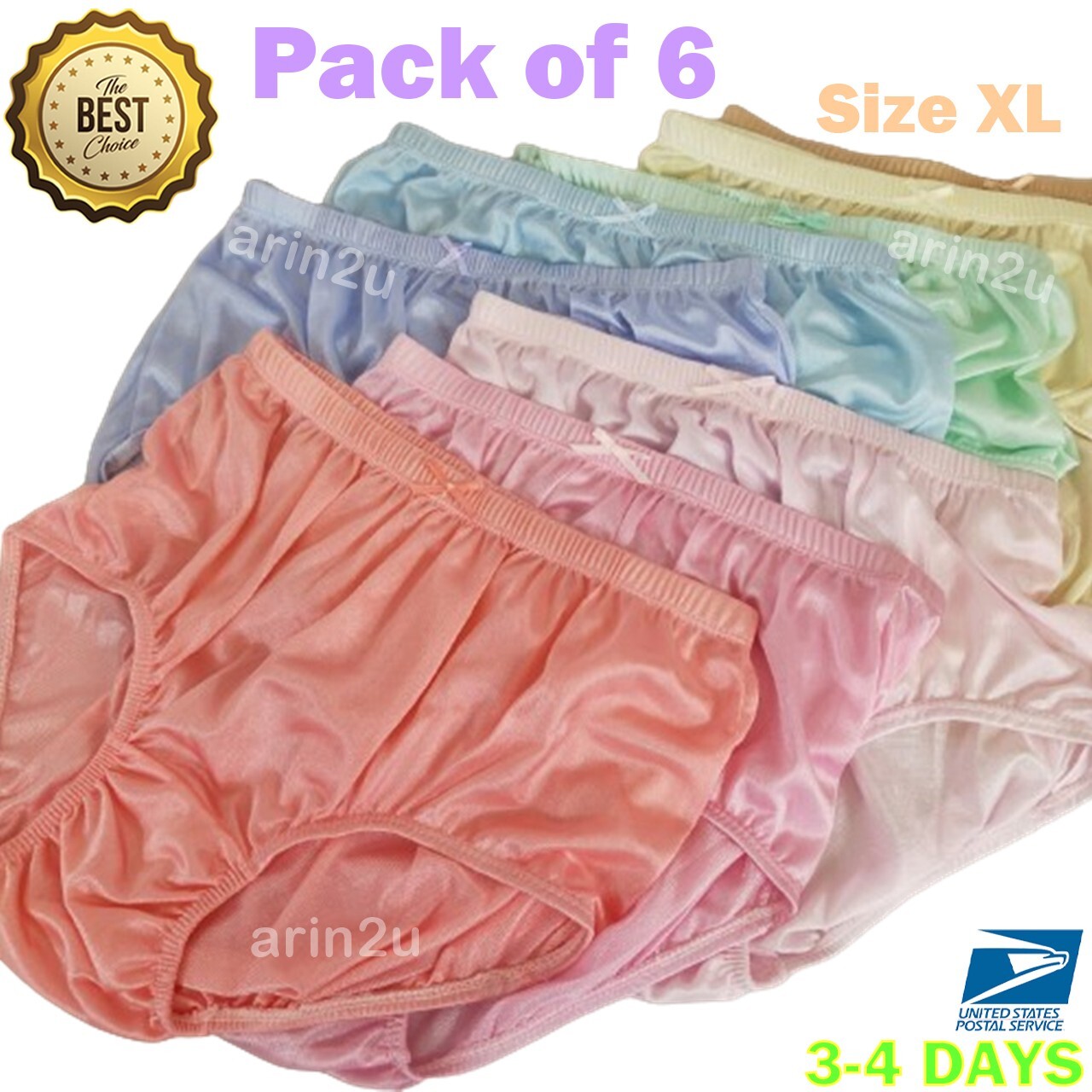 6 Pack Classic Nylon Underwea Size XL Full Coverage Briefs Panties Lingerie Asso