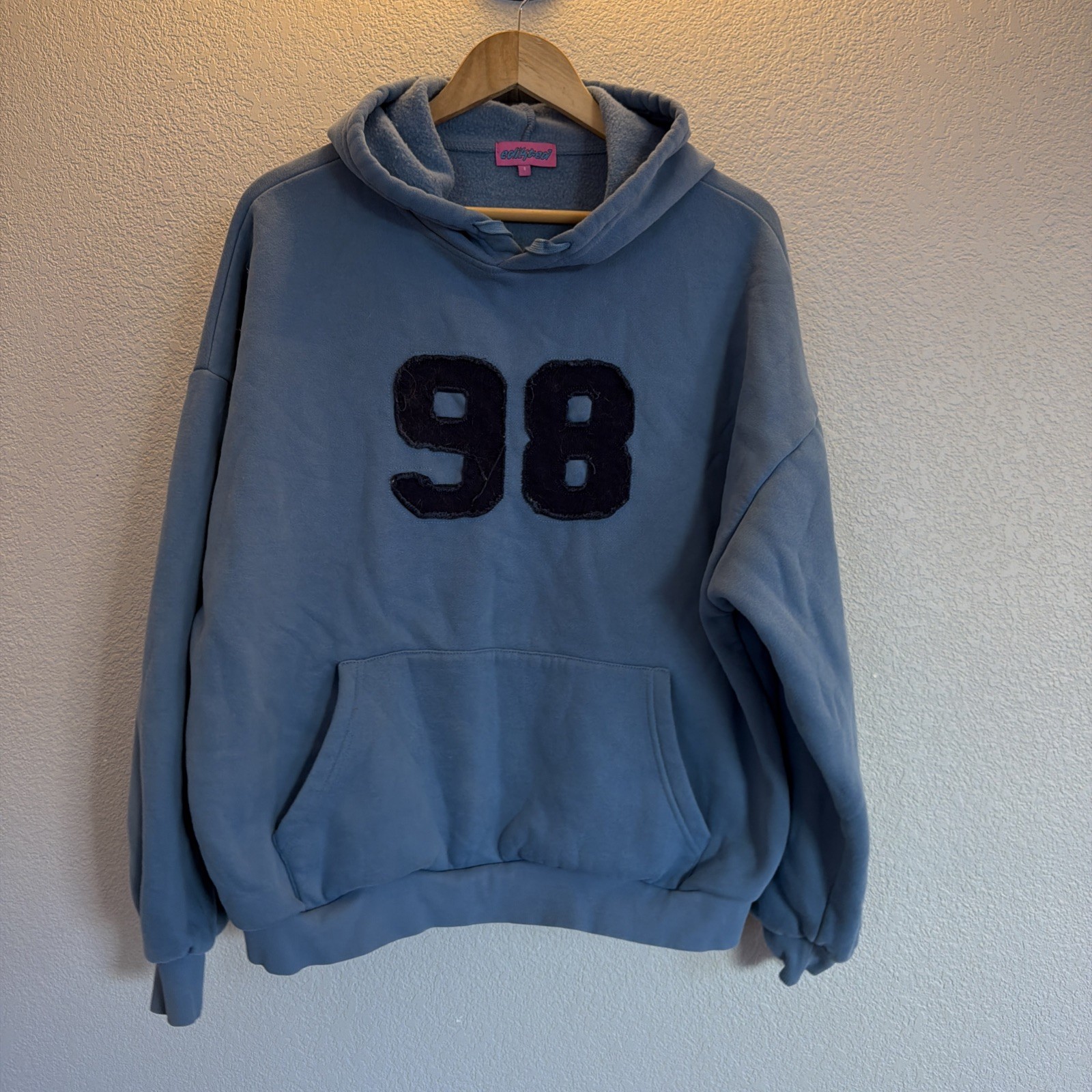 RARE BLUE Edikted 98 Hoodie Sweatshirt Women’s Size Small Oversized “98” Patch
