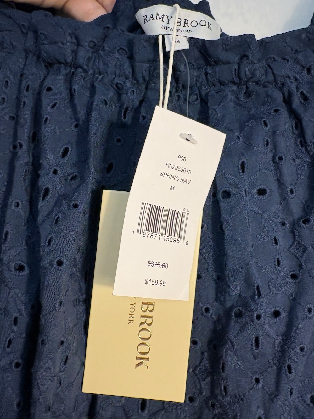 Ramy Brook New York Navy Smocked Square Neck Tie Strap Short Dress M NWT
