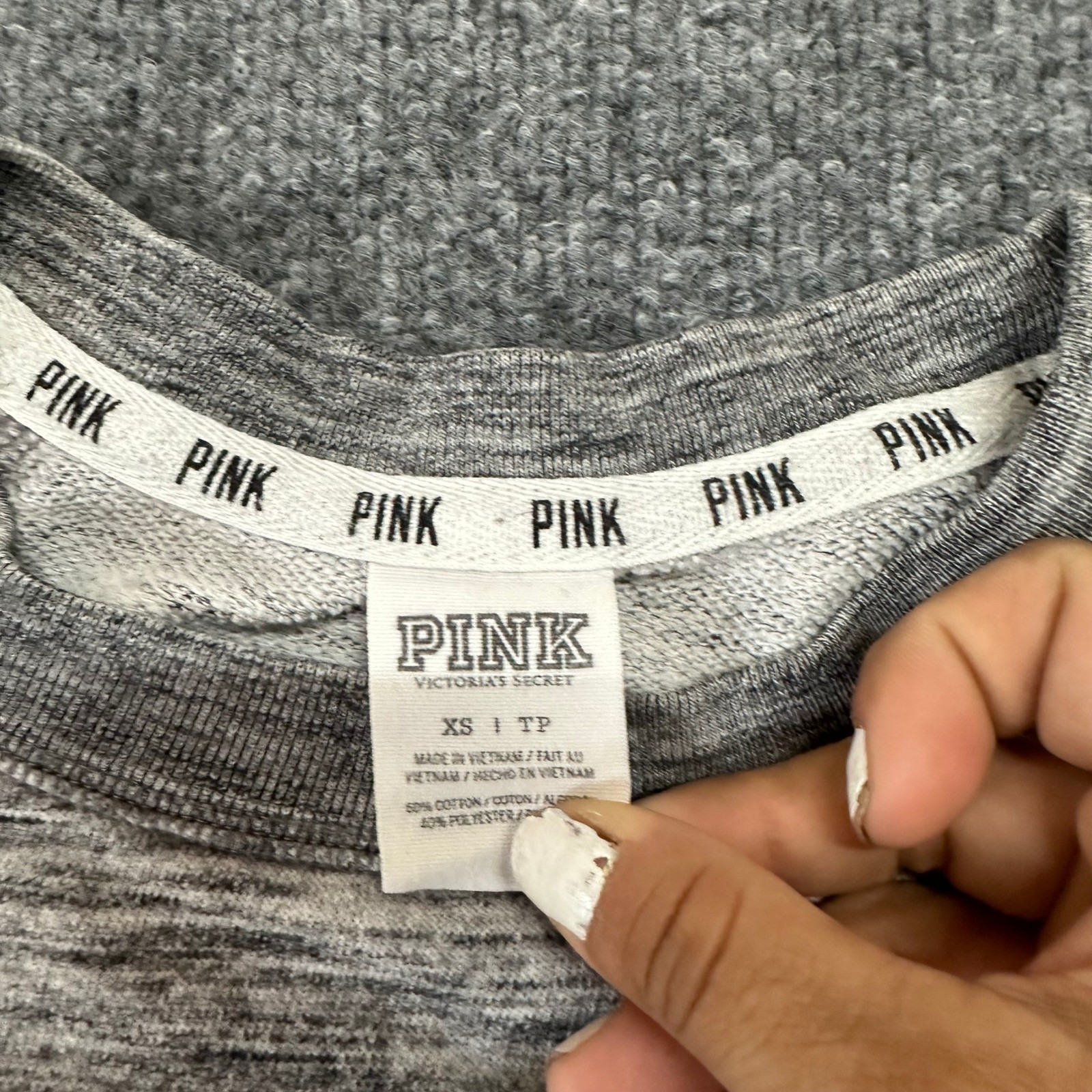 PINK Sweatshirt Womens Size XS Grey White Pink Colorblock Logo Crewneck Pullover