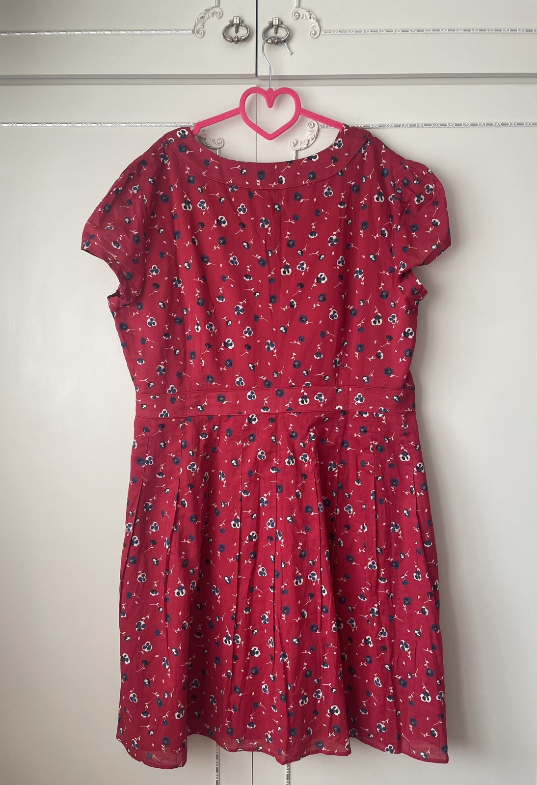 💝 Seasalt ” VILLA GARDEN ” Red 100% Cotton Short Sleeve Dress Size 20 NEW