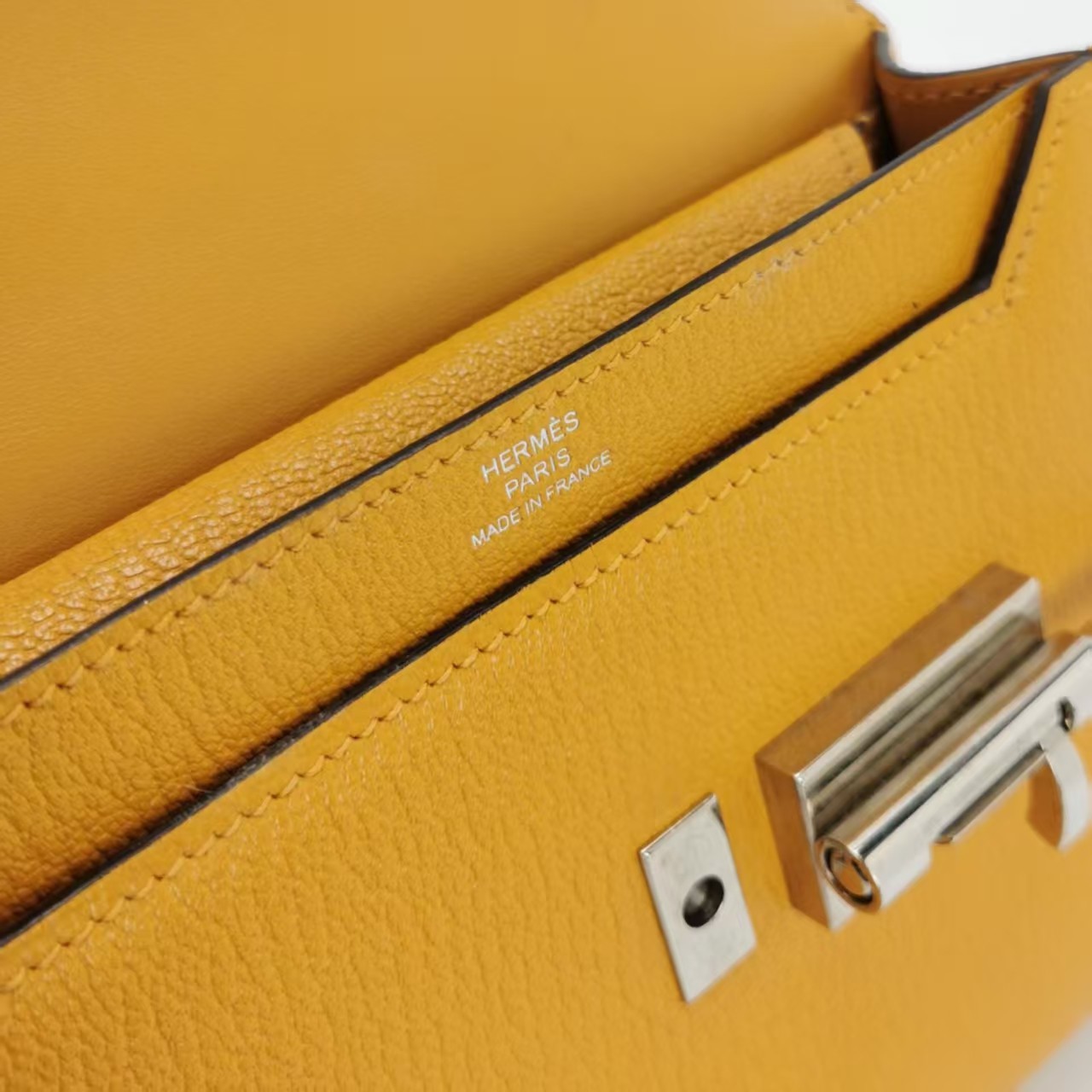 Hermes Verrou Mini 17 Chevre Mysore Soleil 9H Yellow Silver Hardware PHW Auth
