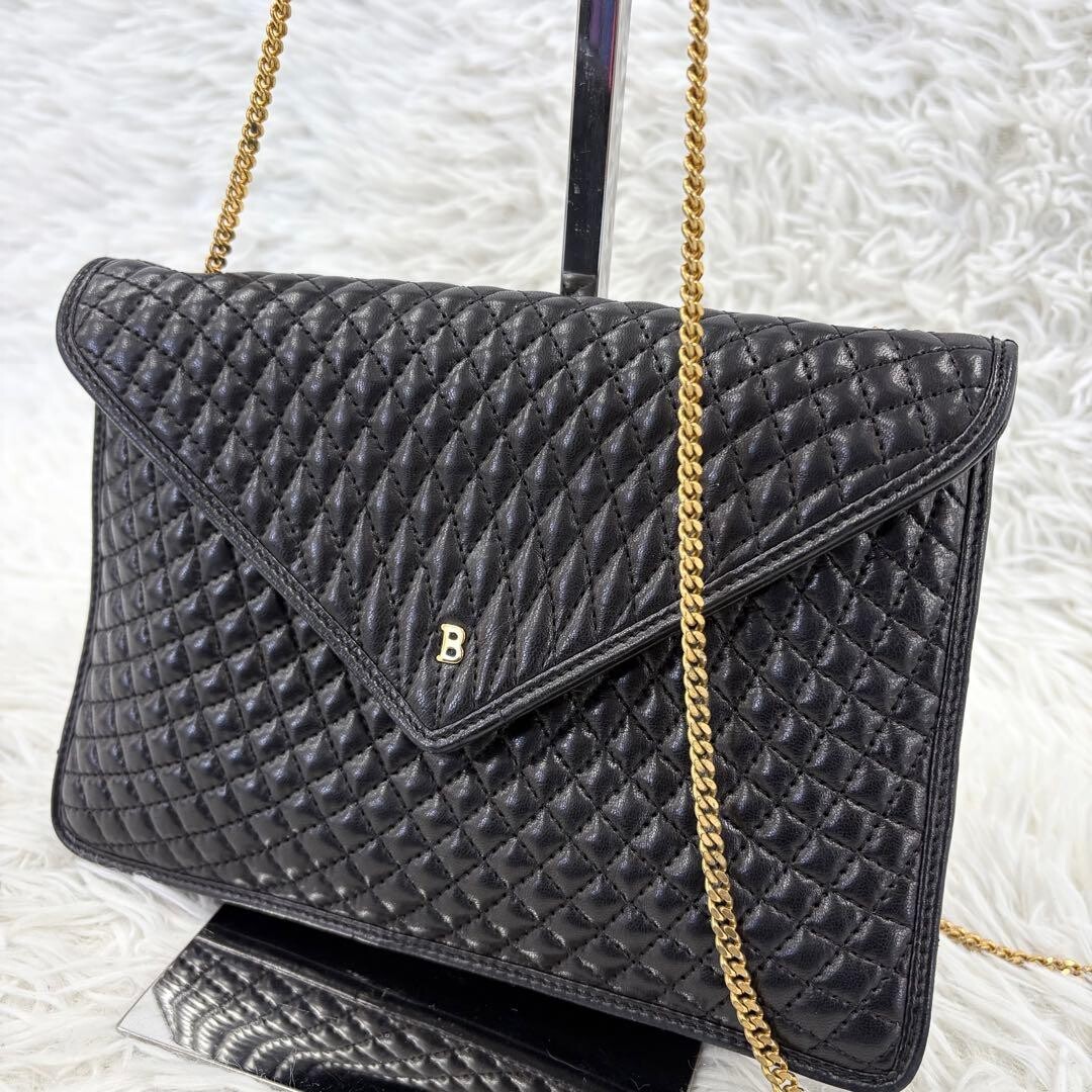 Bally Black Quilted Leather Chain Shoulder Bag Gold Hardware Flap Women
