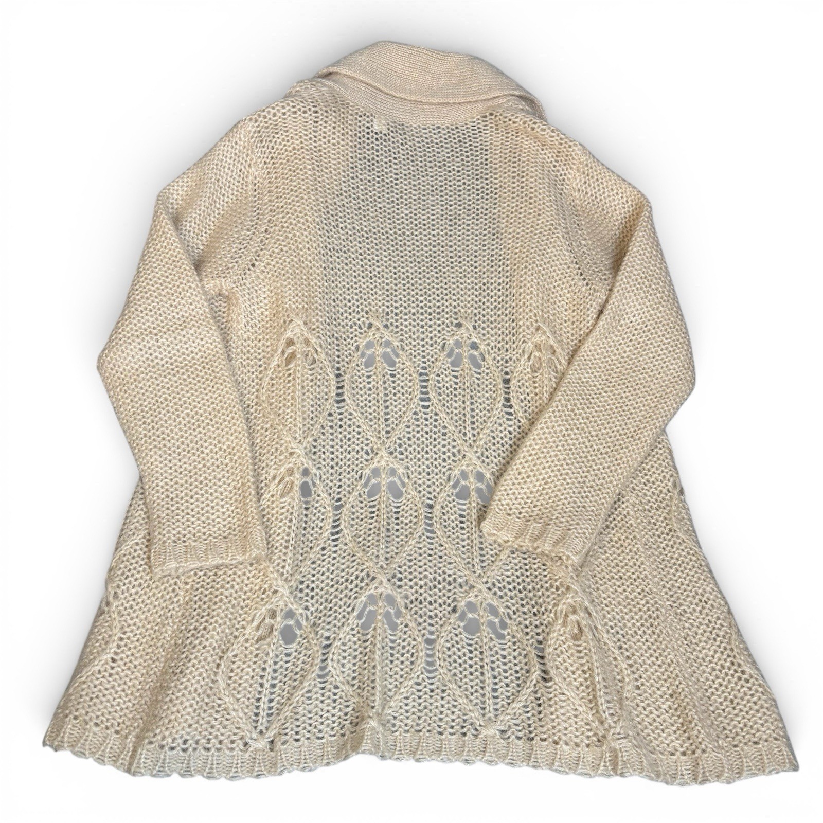 Moda International Cream Mohair Long Open Cardigan Sweater Large Cottagecore