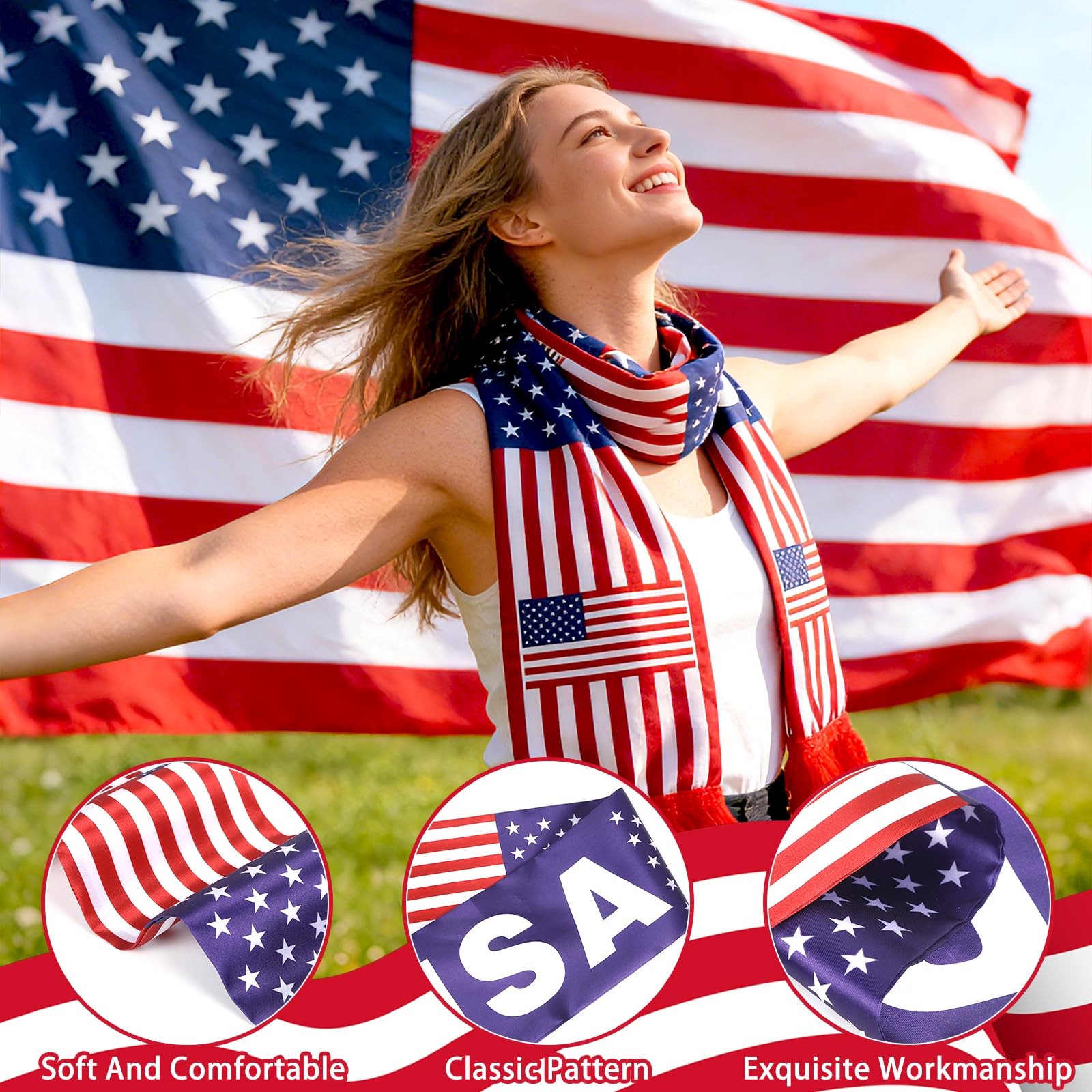 American Flag Costume Set, Patriotic USA One Size, Red, Blue, White