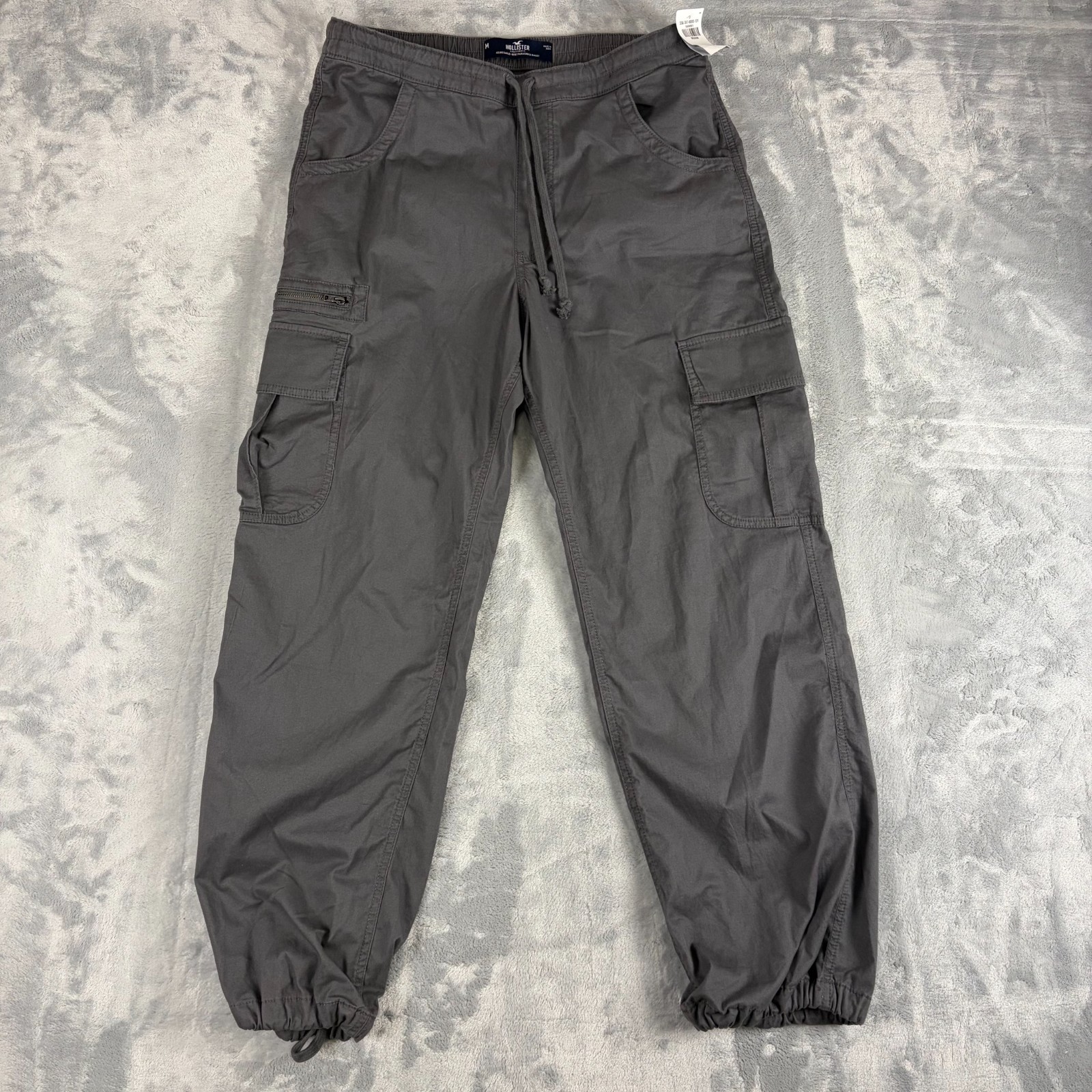 NWT Hollister Size Medium Adjustable Rise Parachute Baggy Pants Gray Cotton