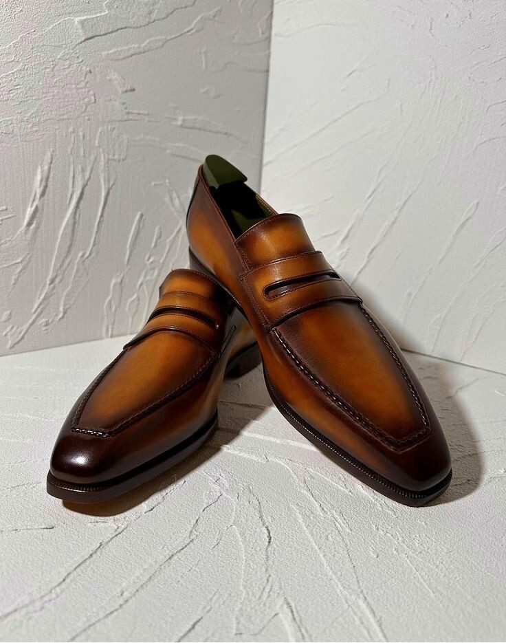 Handmade Dark Tan Leather Moccasins Shoes, Slip On Dress Shoes, Dress Shoe