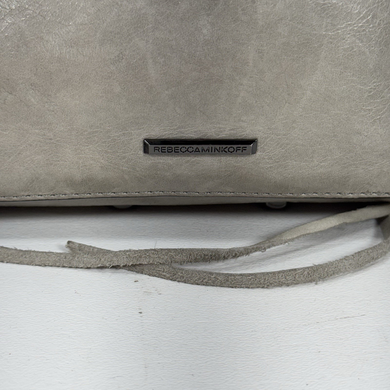 Rebecca Minkoff Gray Leather Mini Zip Top Crossbody Purse Bag w/ Bottom Studs