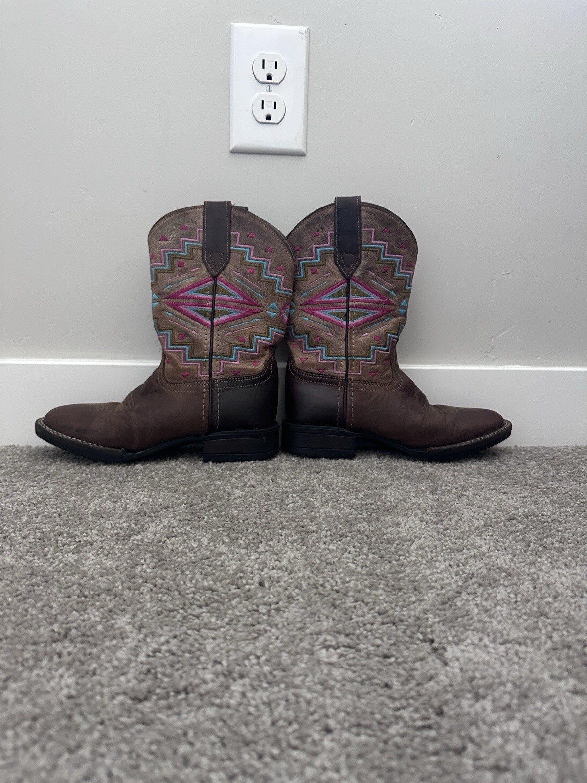Roper Little Kids Cowboy Boots Size 2 Brown Leather Pink Aztec Western Girls