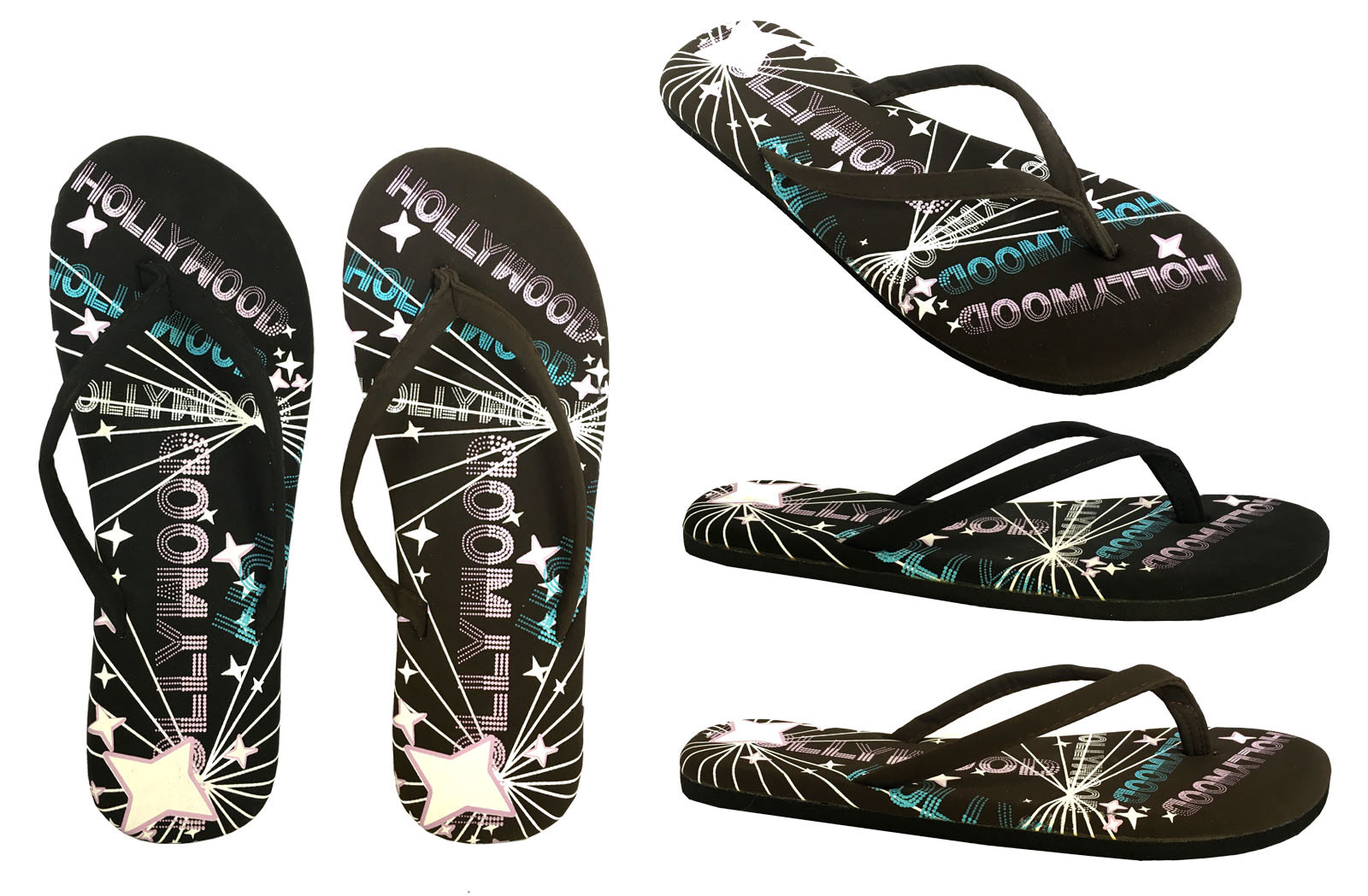 New Women’s Hollywood Print Glam Nubuck PU Flip Flop Beach Sandal Clearance-5018
