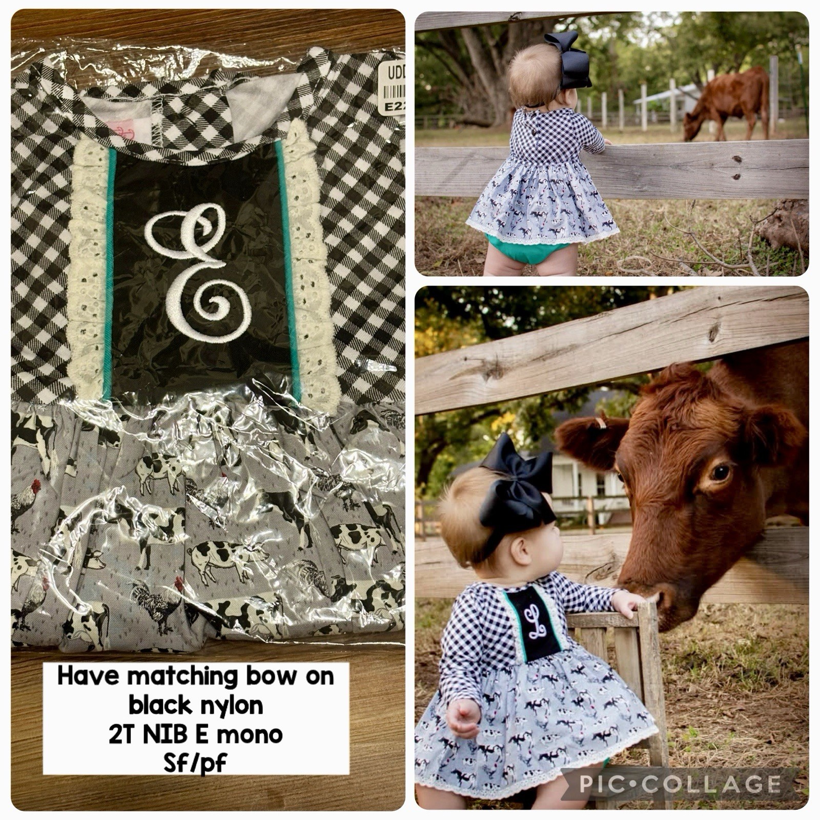Girls 2T ricrac and ruffles Skirted Bubble Cow Theme Print Monogram E