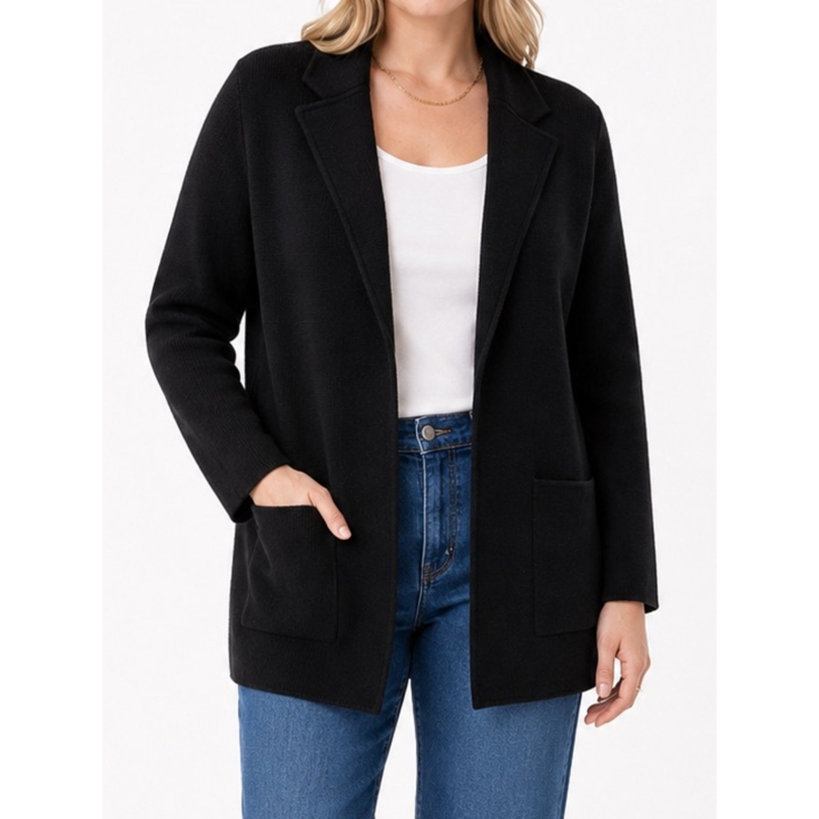 J.Crew Women’s XL Black Merino Wool Blend Knit Blazer Cardigan Jacket Pockets