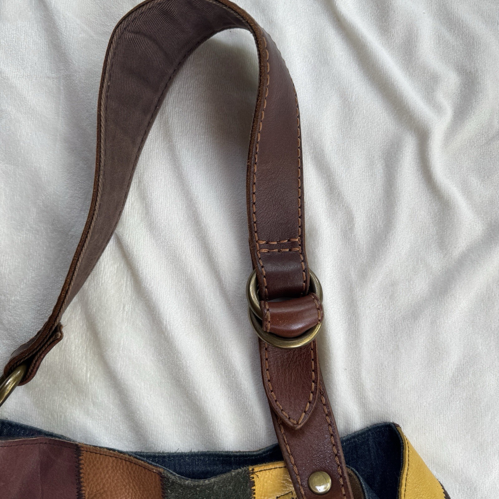 Rare “Ugly Betty” Lucky Brand Patchwork Hobo Leather Bag Y2K Multicolor