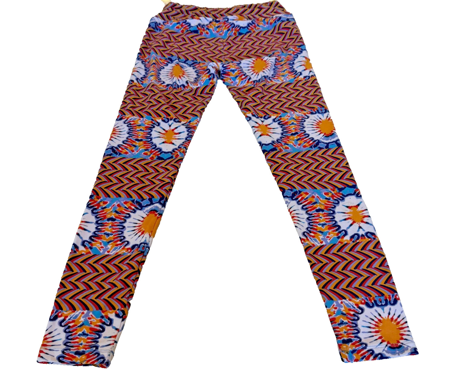 LuLaRoe Multi-Colored Yoga Leggings; Blue/Orange Print ; Stretch – Size S/M