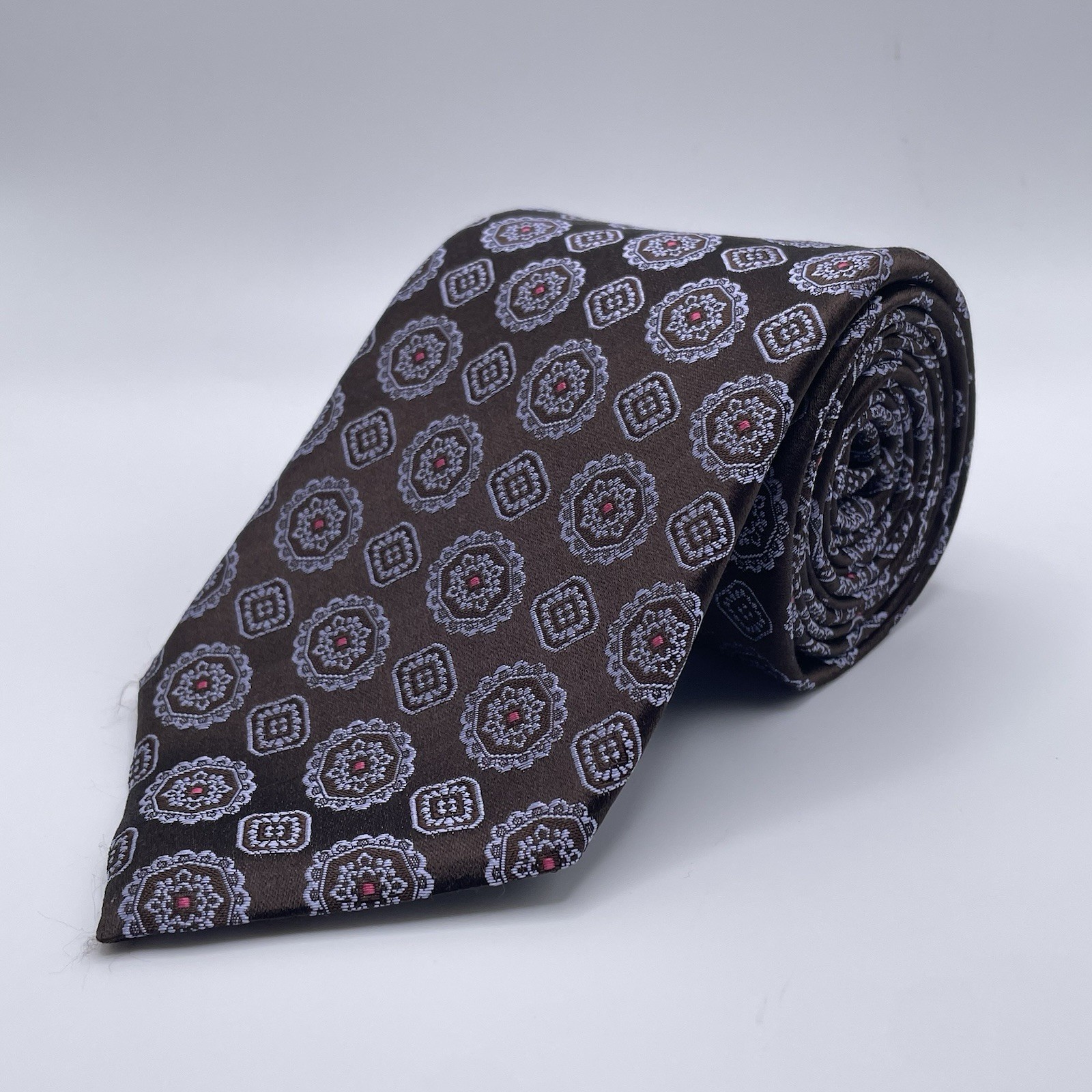 Canali Tie Mens Geometric Brown Designer Made In Italy 3.25”W x 58”L