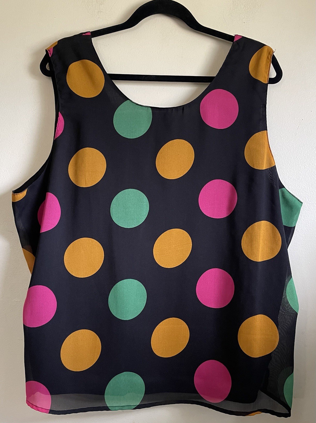 VTG 90 Black Colorful Polka Dot Sleeveless Tank Top Womens 2X Retro Casual Chic