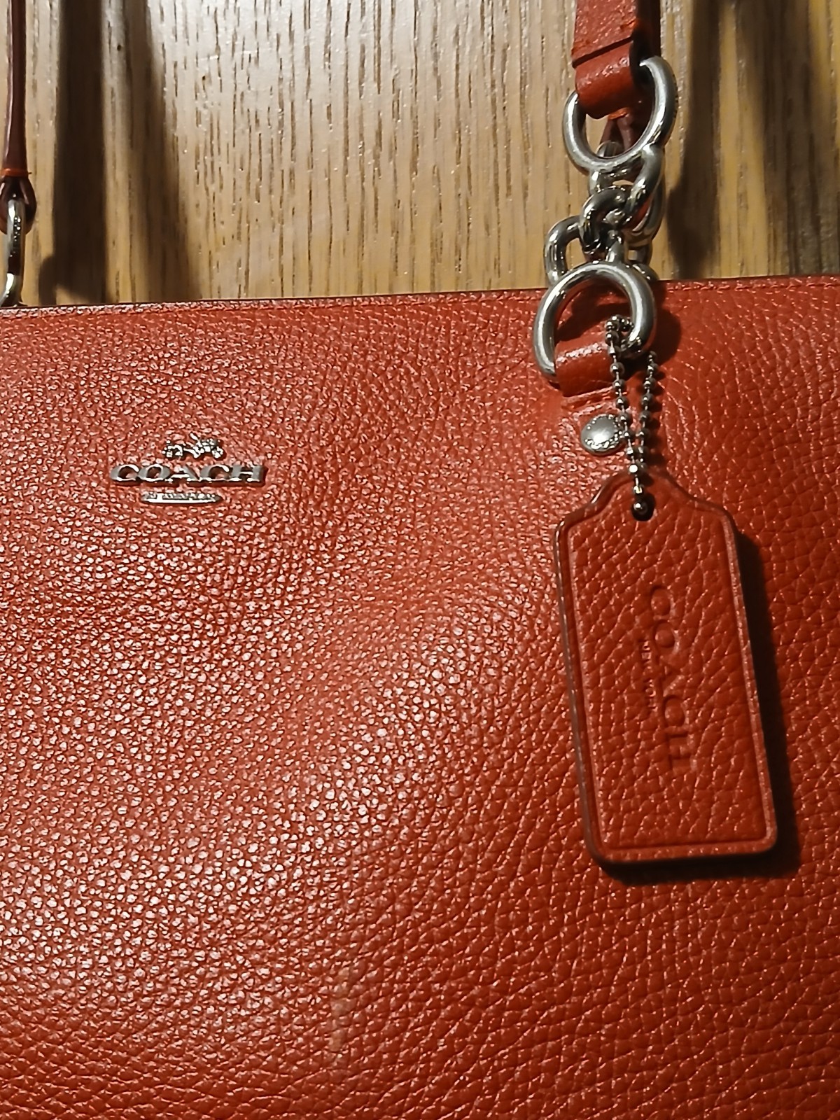 Authentic Coach Ava Chain Tote – Burnt Orange Pebbled Leather-Silver Stone Bag
