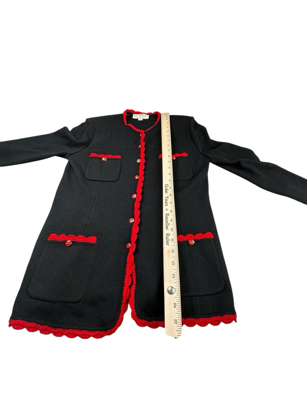 St. John Collection Black Knit Jacket Red Trim Santana Knit Women’s Small