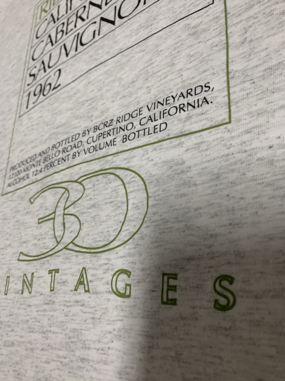 90s Ridge California Cabernet Sauvignon 1962 T-shirt XL (Minor Stains)USA Made