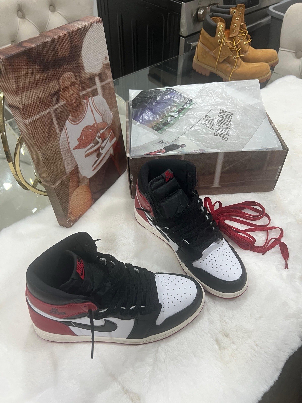 Jordan Air Jordan 1 Colorblock Black White Red High Top Lace-Up w/ Box Laces