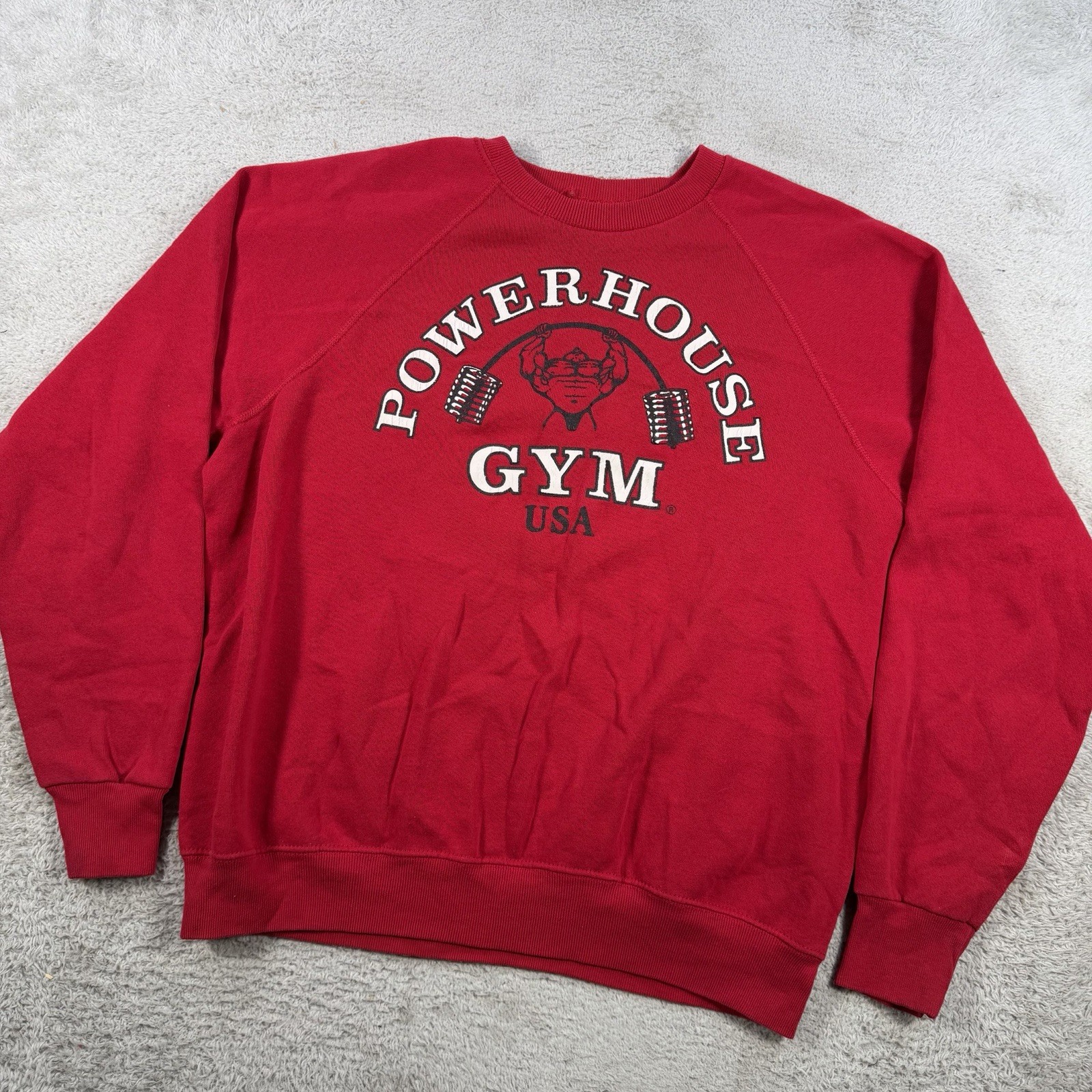 Vintage Powerhouse Gym Sweatshirt Mens Large Red Fleece Crewneck Pullover USA