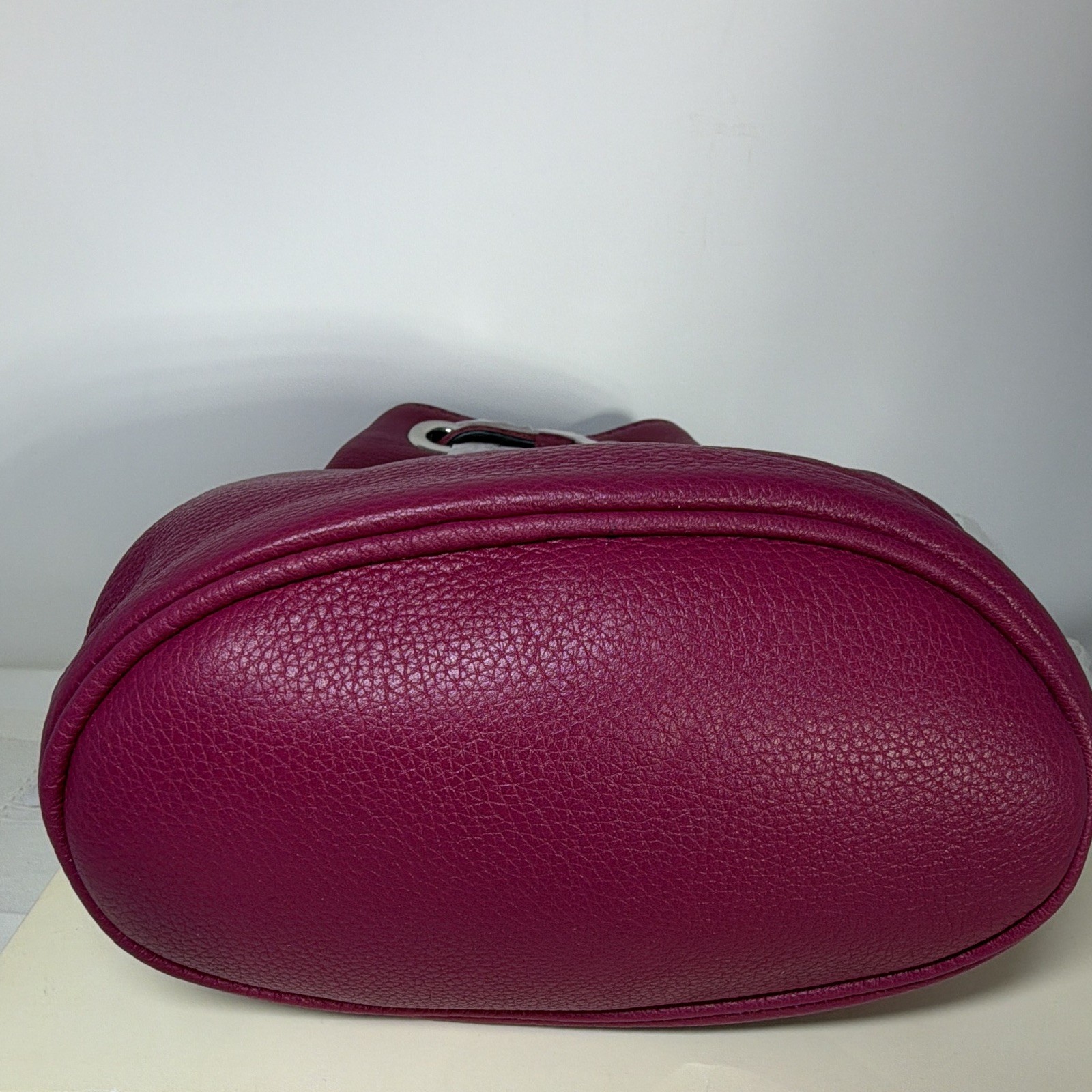 Michael Kors Deep Pink Logo Bucket Drawstring Crossbody Bag Silver Hardware