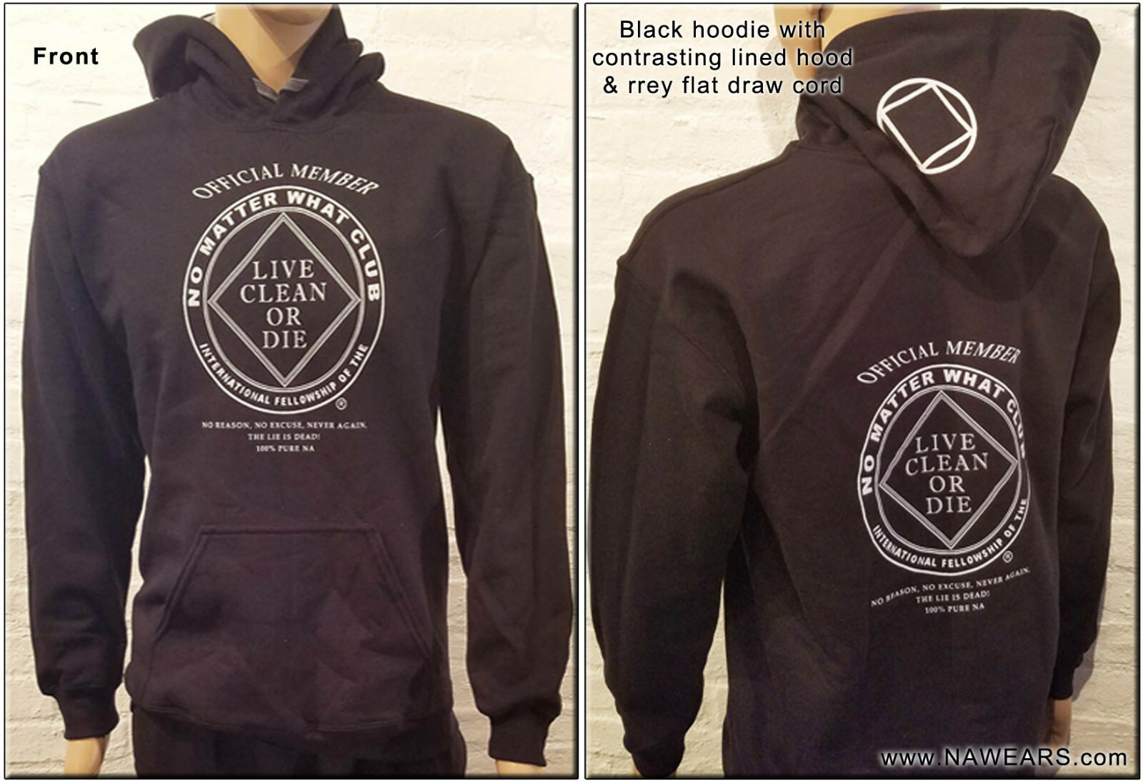 Narcotics Anonymous – NA NO MATTER WHAT – Black Pullover Hoodie Sweatshirt – NEW