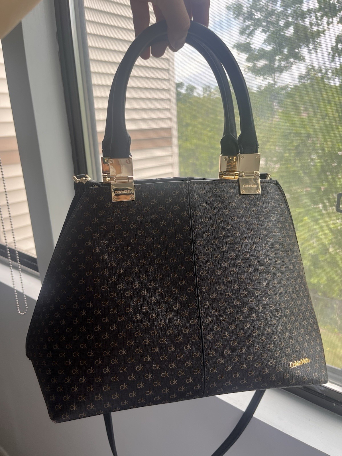Calvin Klein Granite Signature Convertible Satchel Purse Handbag Monogram