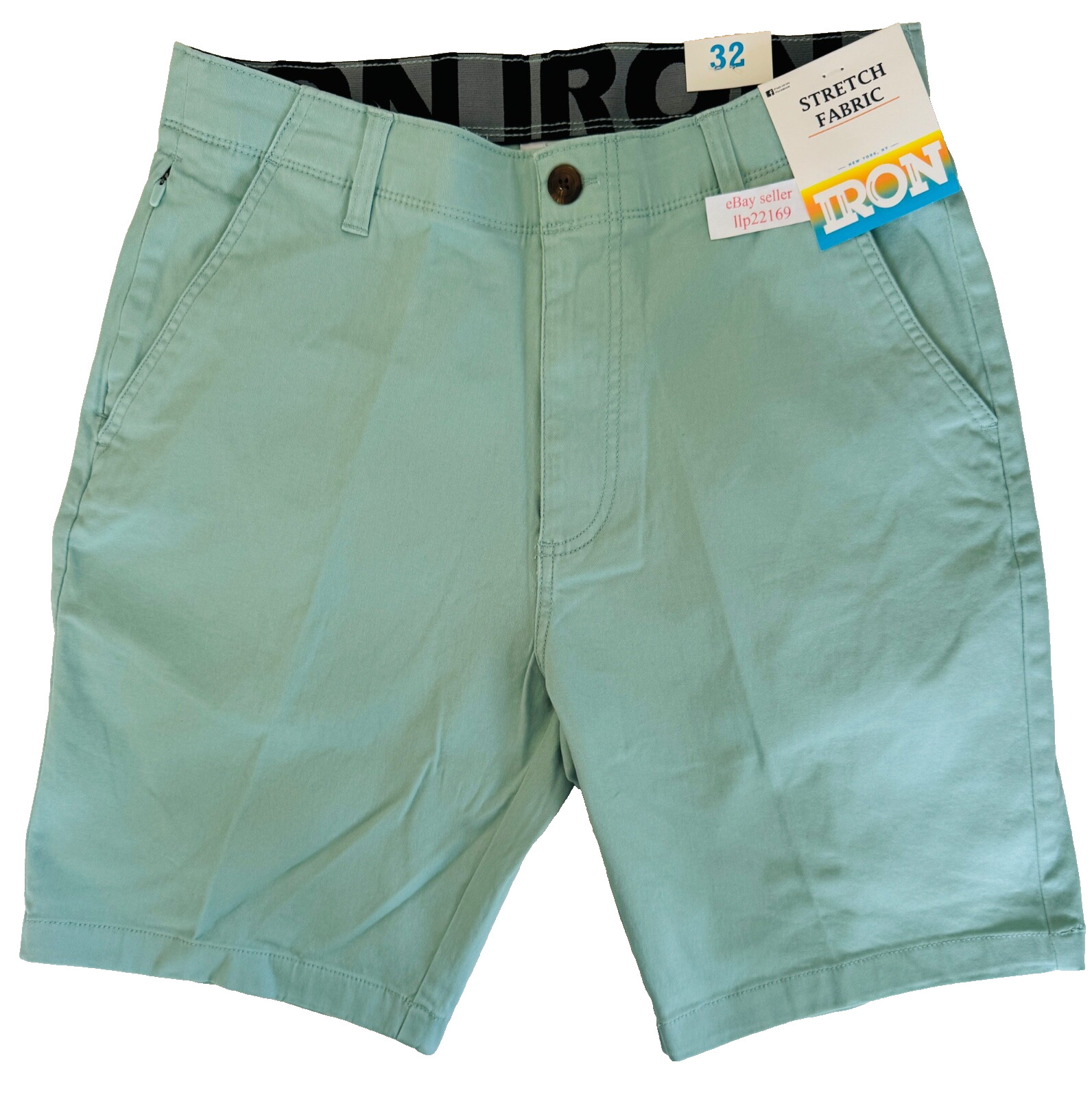 IRON CO Men’s Stretch Shorts (SIZE 32) Flex Waist Flat Front SPEARMINT GREEN New