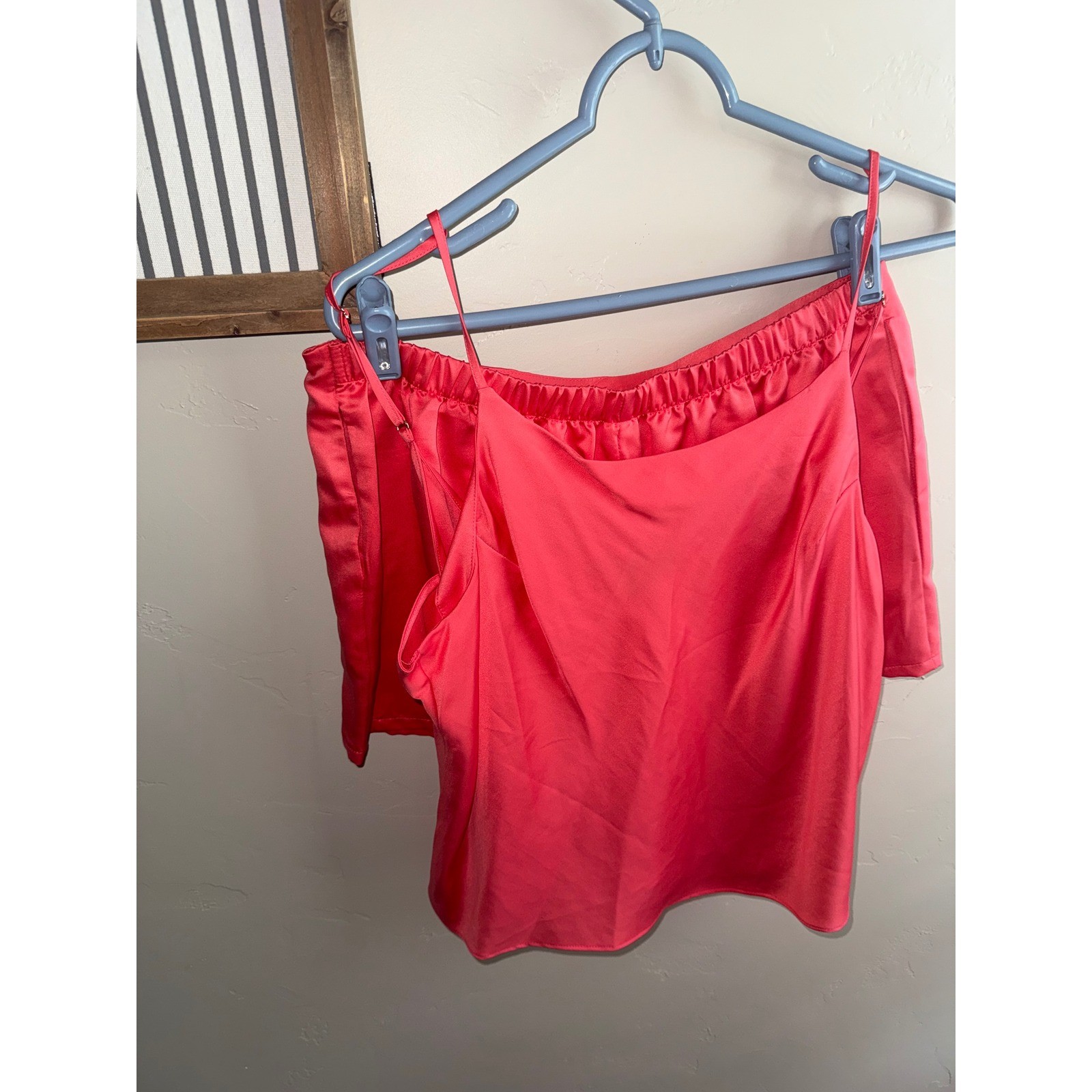 Midnight Bakery Coral Satin 2 Piece Pajama Set Camisole and Shorts Size M
