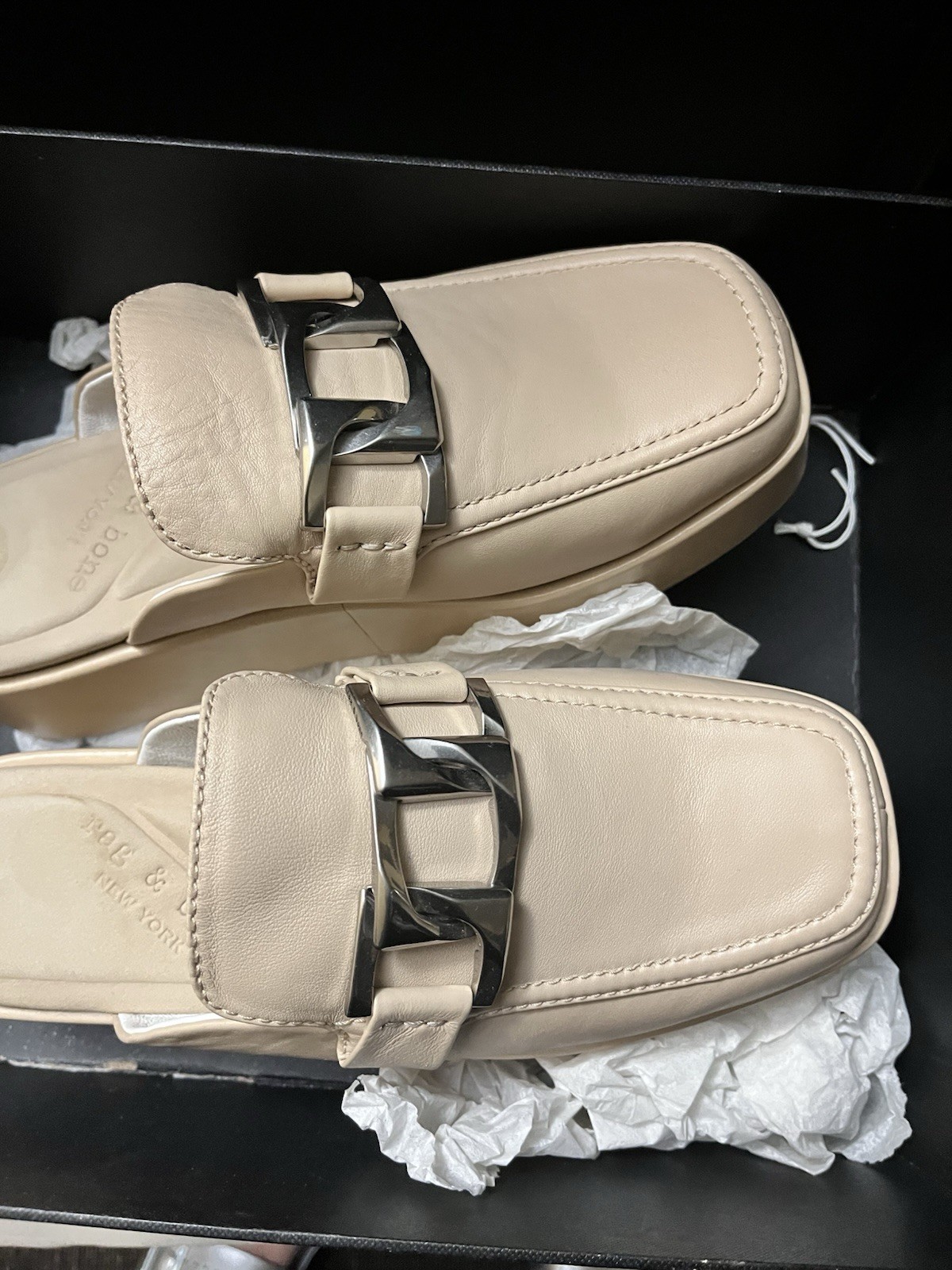 Rag And Bone Leather platform mules with silver chain link