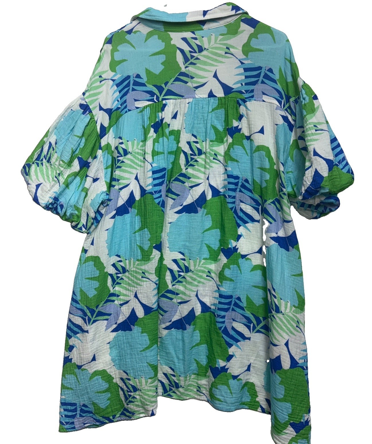 ~Size M~ PEACH LOVE CALIFORNIA Teal/Blue FLORAL Woven Button Up A-LINE Tunic Top