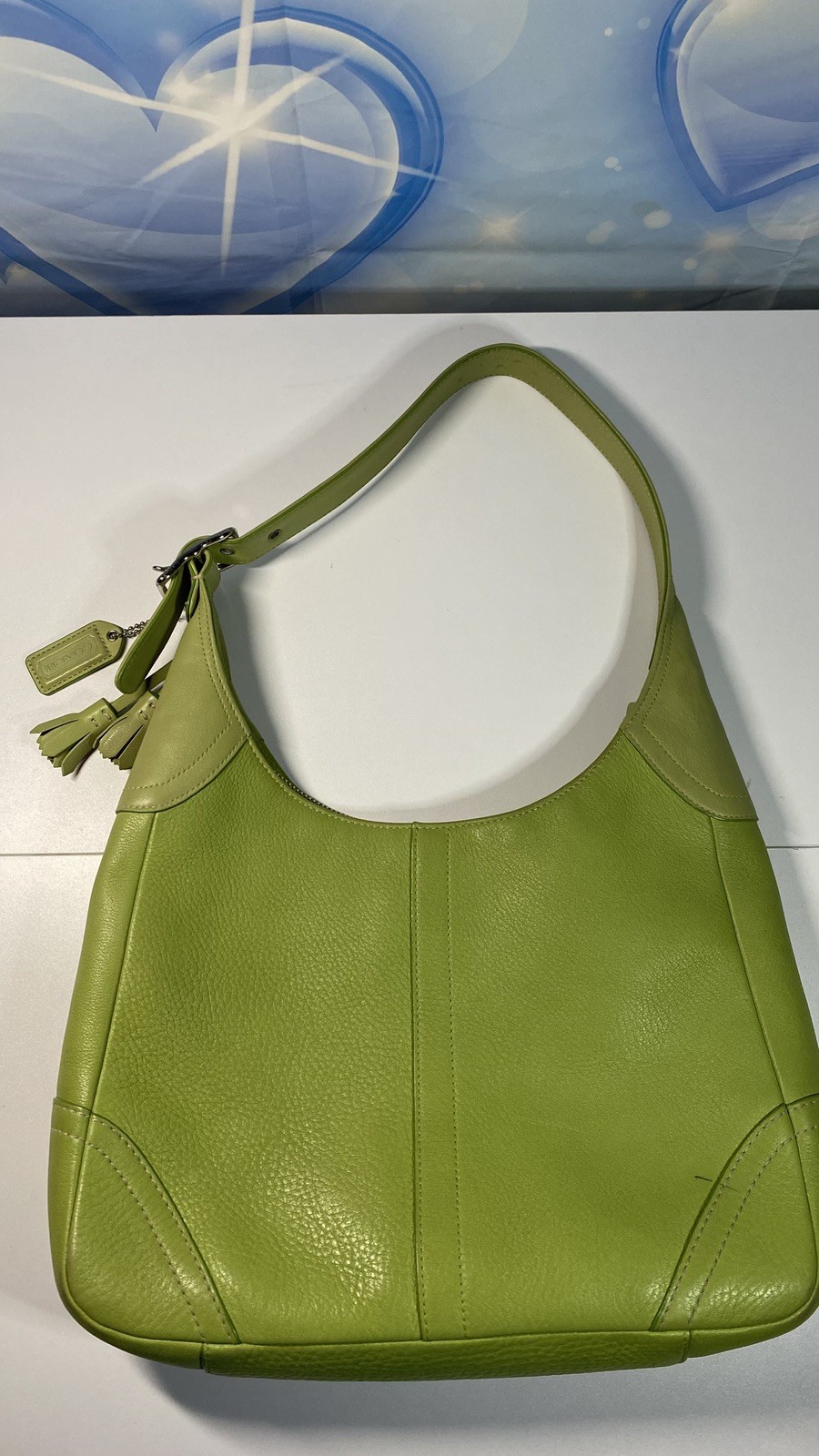Vintage Coach Soho Shoulder Bag Lime Green Ergo Pebble Leather Y2K