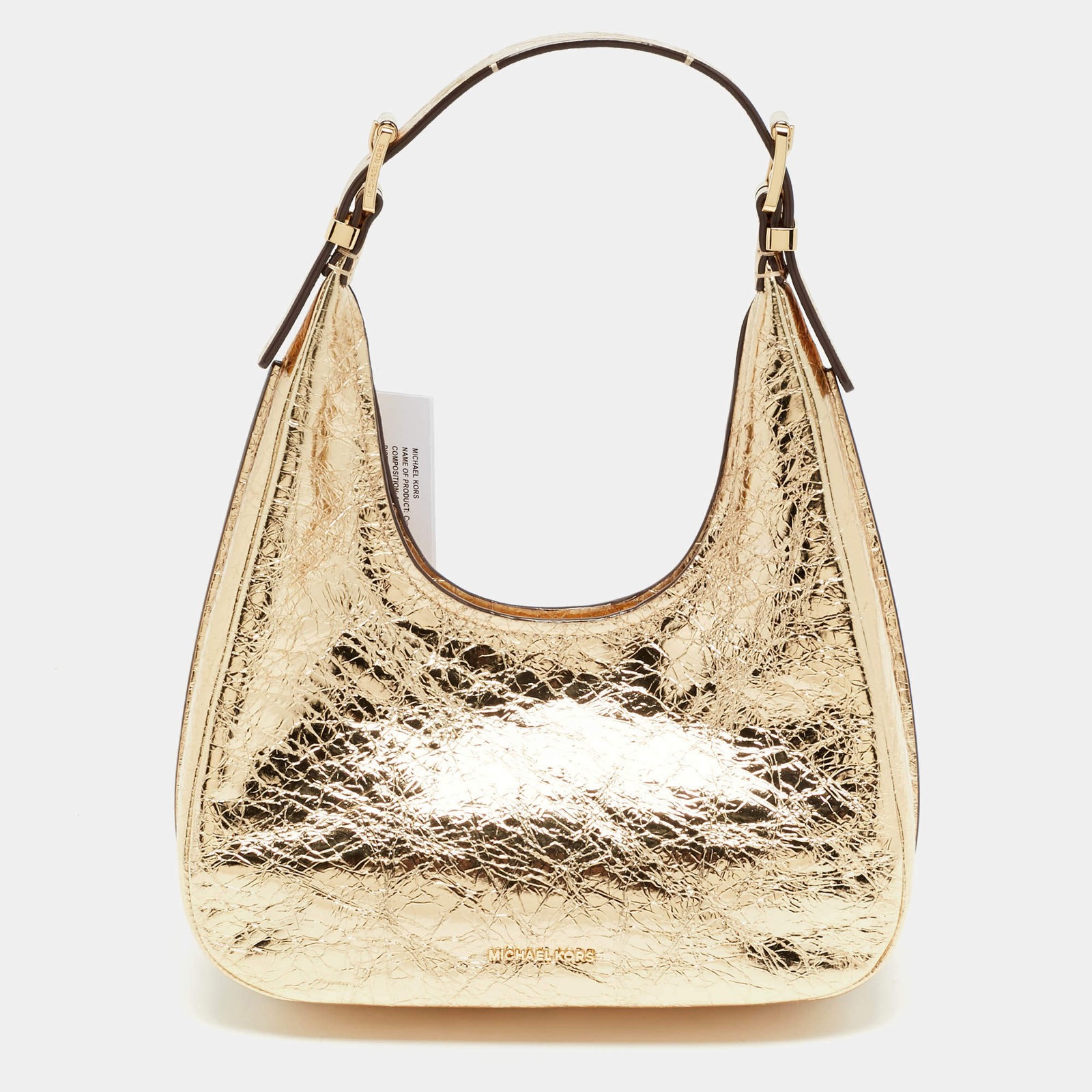 Michael Kors Nolita Small Gold Crinkled Patent Leather Hobo